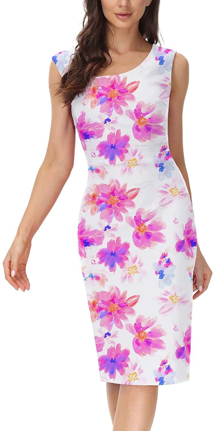 Women's Vintage 1950s Sleeveless Ruched Business Pencil Sheath Dress Formal Cocktail Party Dress
