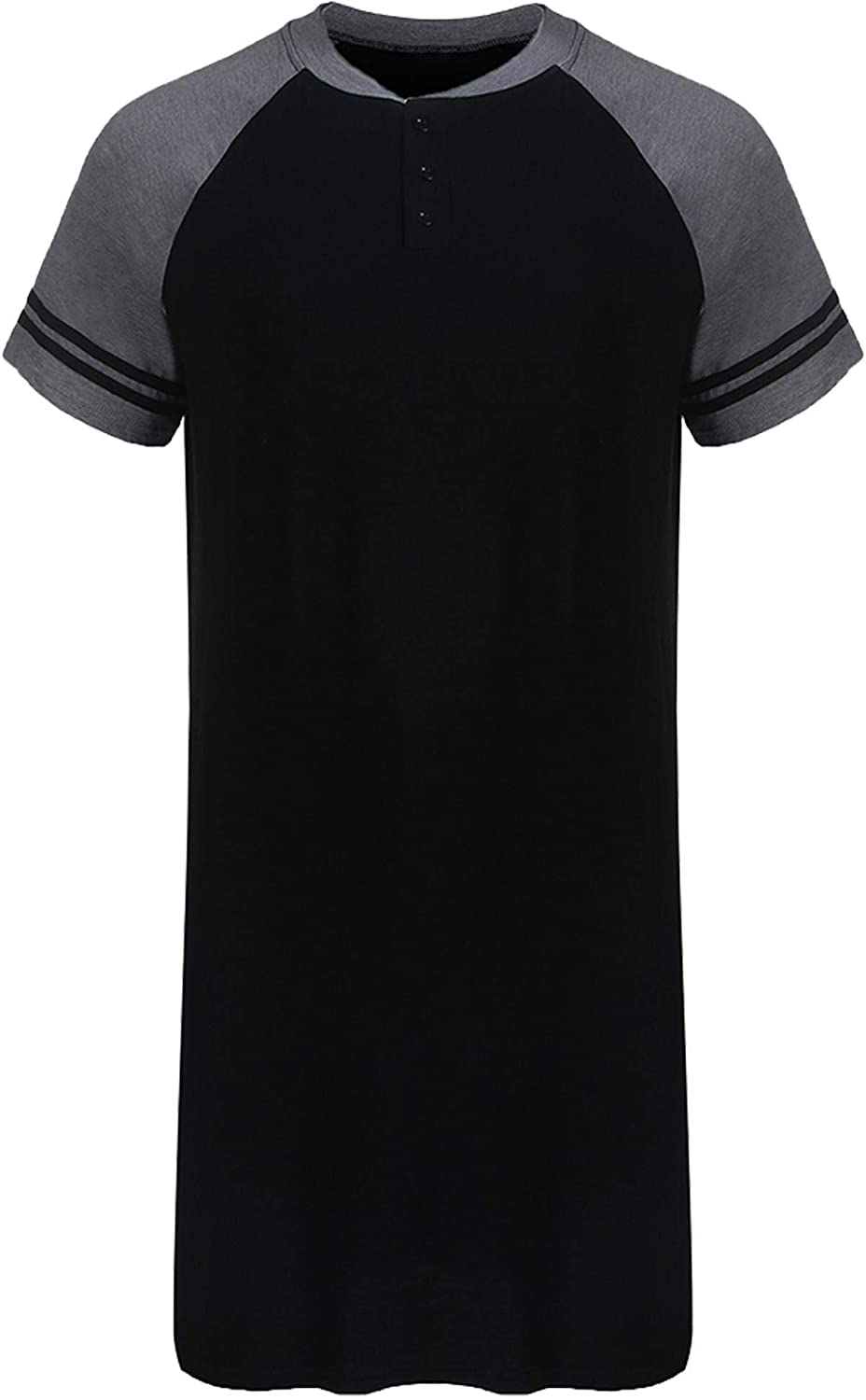 Men's Sleepshirt Short Sleeve Long Nightshirt Comfy Big&Tall Nightgown Sleepwear