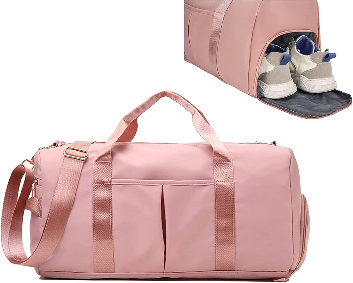 Sports Gym Bag for Men Women Weekender Carry On Workout Duffel Bag with Wet Pocket & Shoes Compartment, Waterproof Travel Tote Overnight Shoulder Bag for Training Swim Yoga (Black)