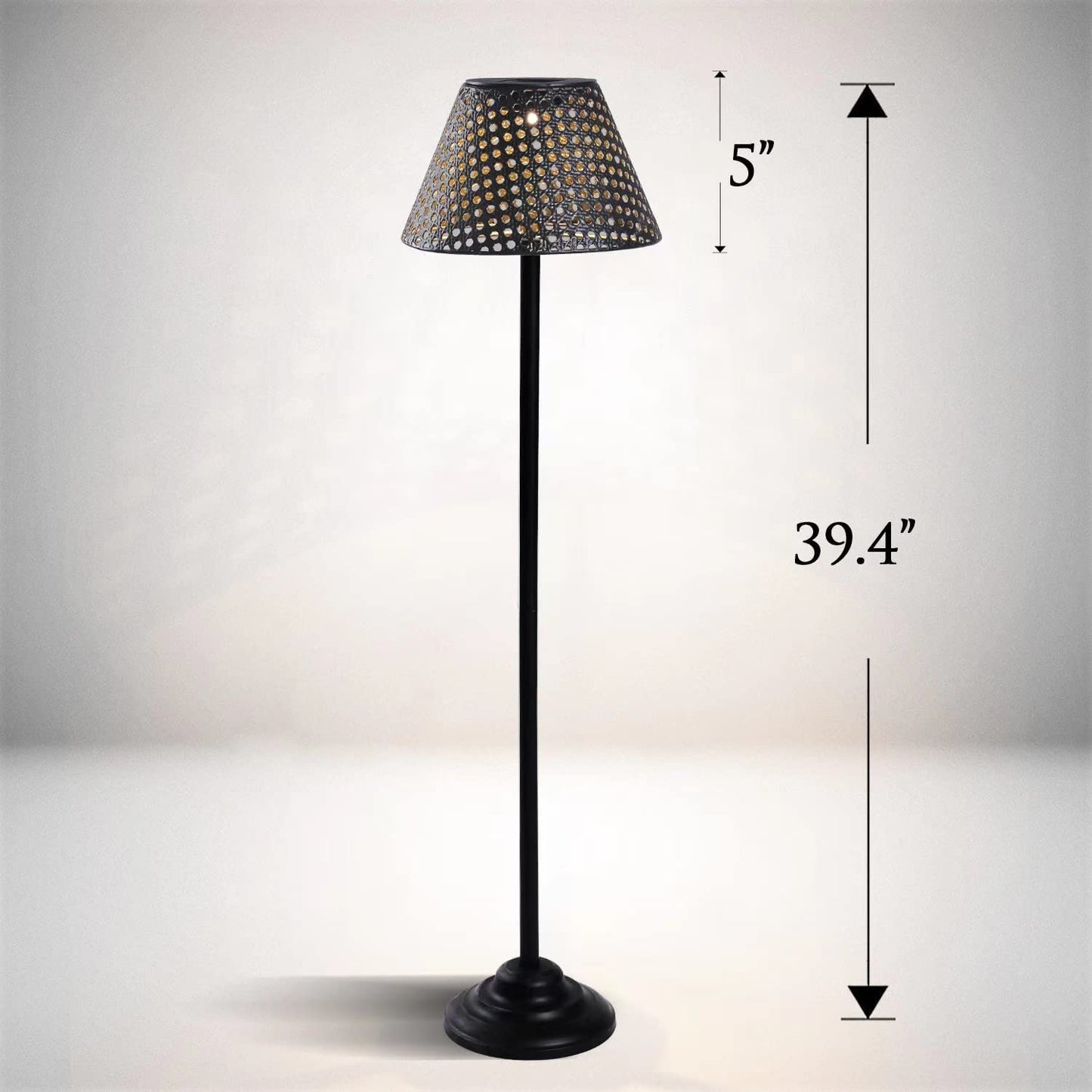 Solar Powered Patio Floor Lamp Outdoor Big Lantern Decorative Lights,Metal Deck Lamp Outdoor Cordless Path Light for Patio Lawn Yard Balcony Landscape(Black)