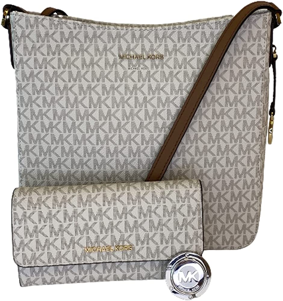 Michael Kors Jet Set Travel Large Messenger Crossbody bundle with Trifold Wallet and Michael Kors Purse Hook