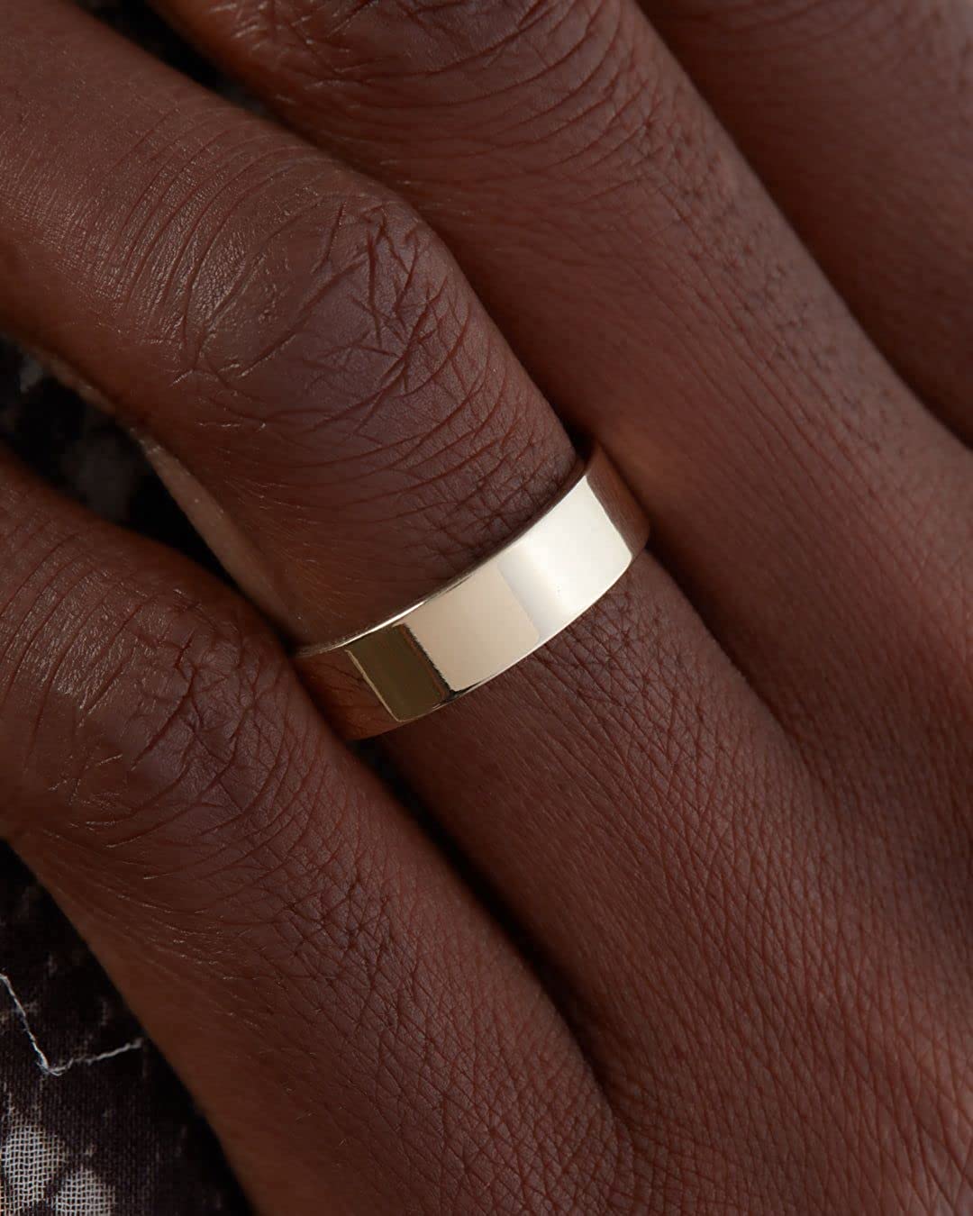 Daisy Bloom 18k Gold Plated 6mm Daily Stacker Band Ring High Polished Minimalist Statement Band Ring