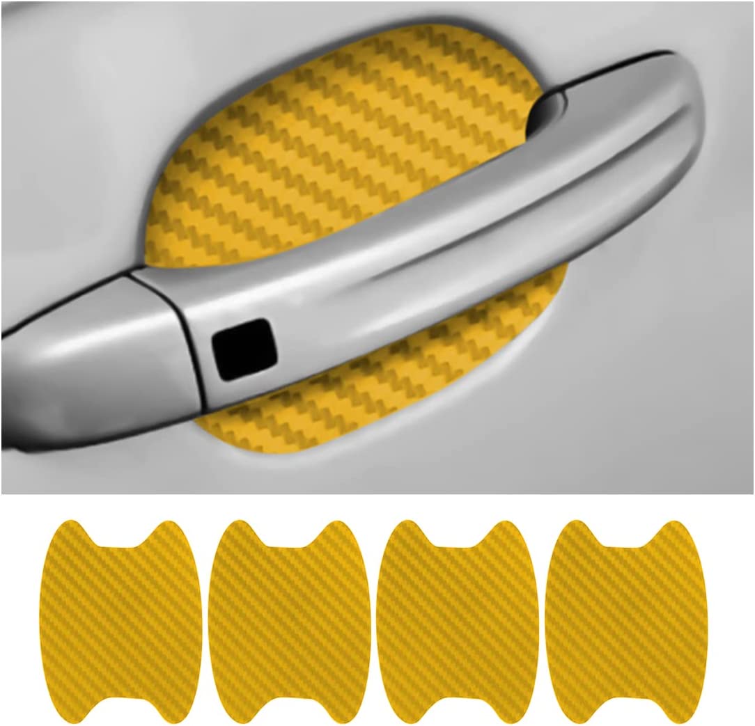 4PCS Car Door Handle Sticker, Carbon Fiber Anti-Scratches Car Door Cup Protector, Non-Marking Auto Door Handle Protective Film, Universal for Most Car Handles (Black)