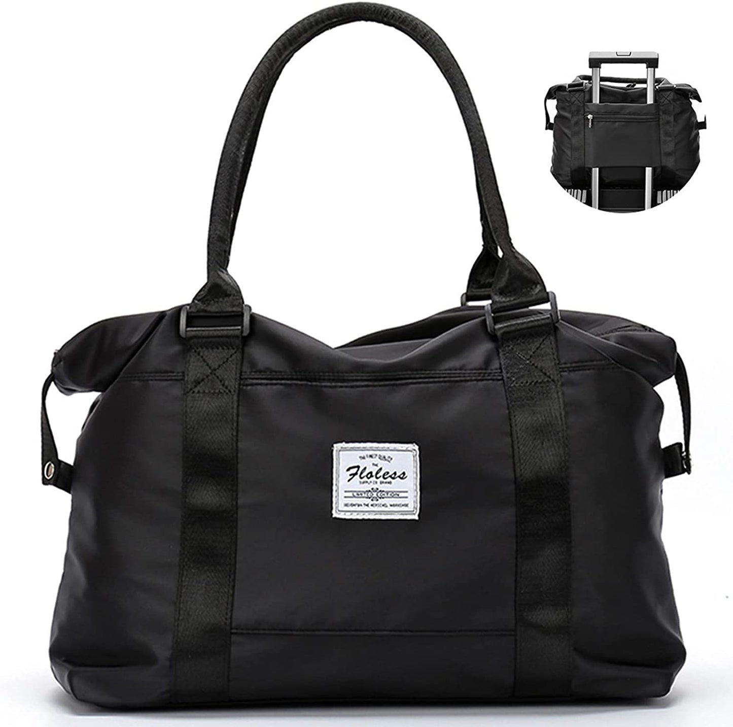 Travel Gym Bag for Women, LANBX Tote Bag Carry on Luggage Sport Duffle Weekender Overnight Bags with Wet Pocket (Black)