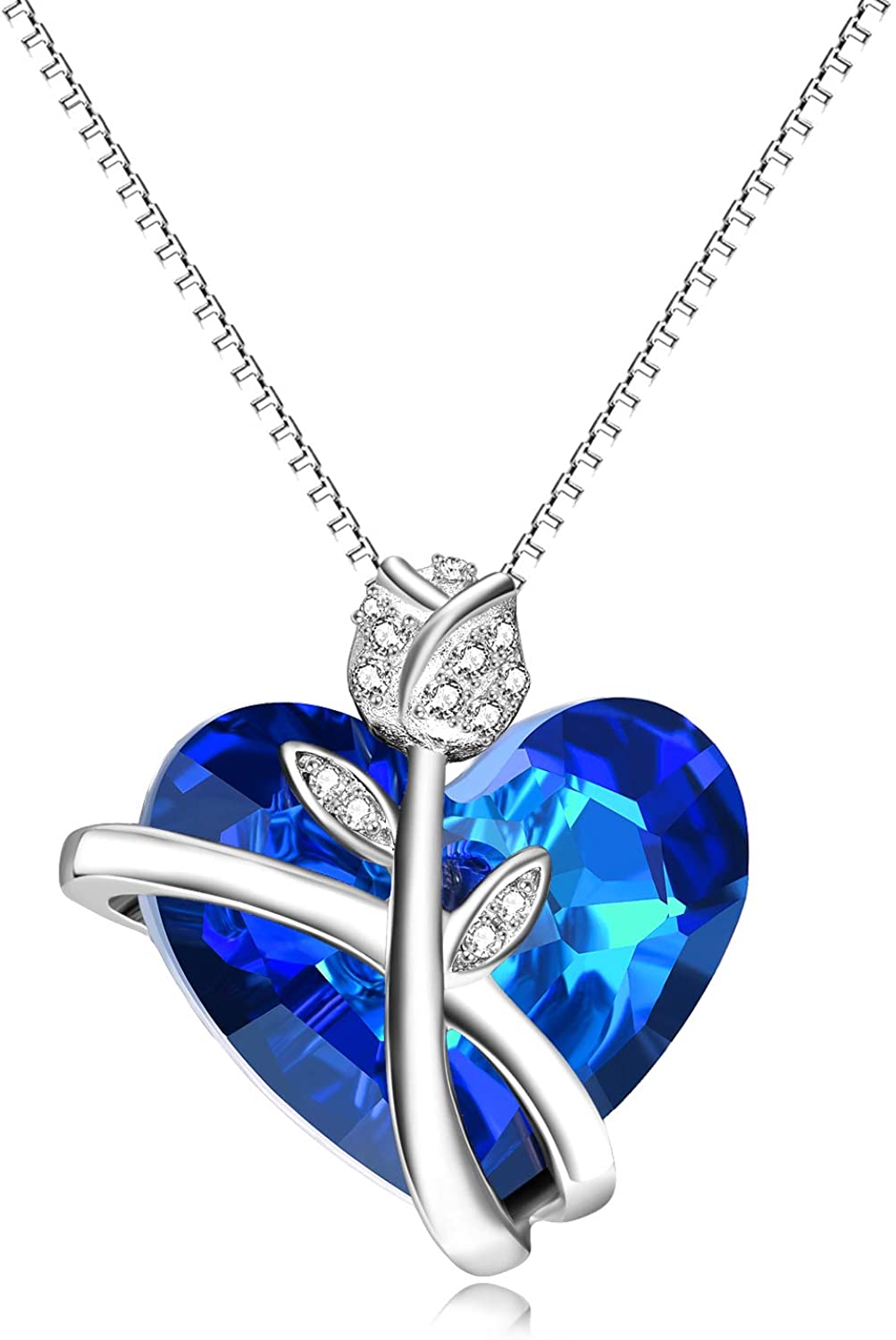 Sterling Silver Rose Flower Butterfly Necklaces for Women with Swarovski Crystals, Jewelry Gift for Wife Girlfriend