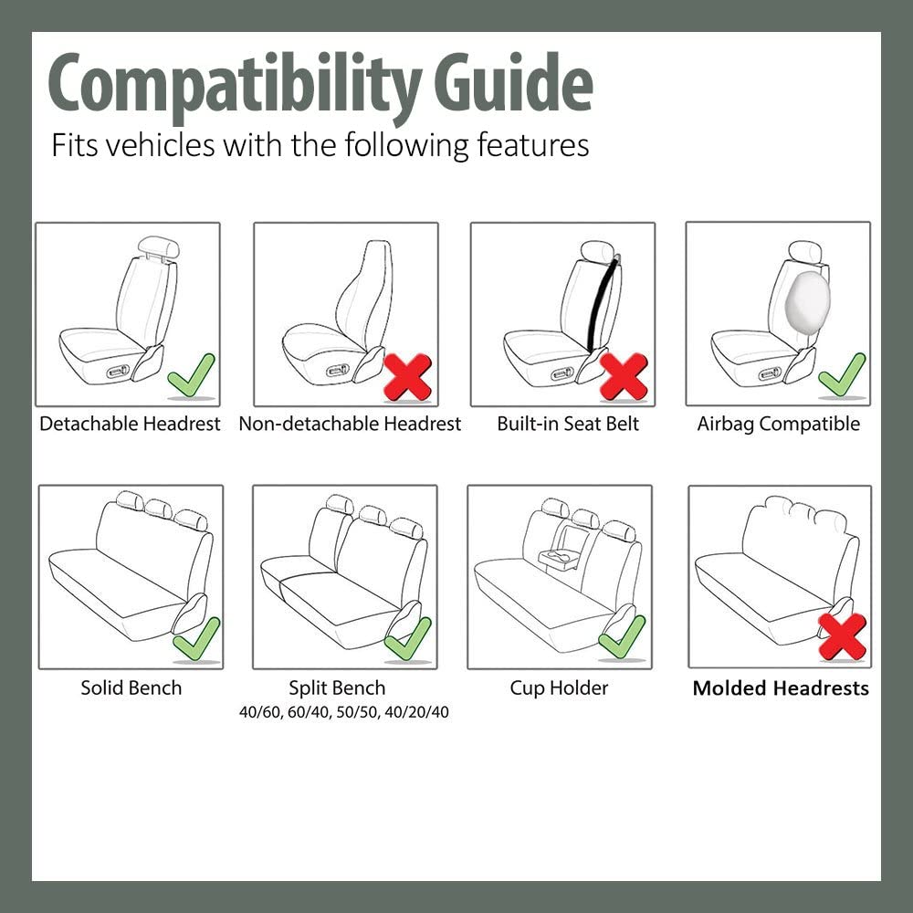 Automotive Seat Covers Black Universal Fit Full Set Neoprene Ultraflex Waterproof fits most Cars, SUVs, and Trucks (Airbag Compatible and Split Bench) FH Group FB083BLACK115