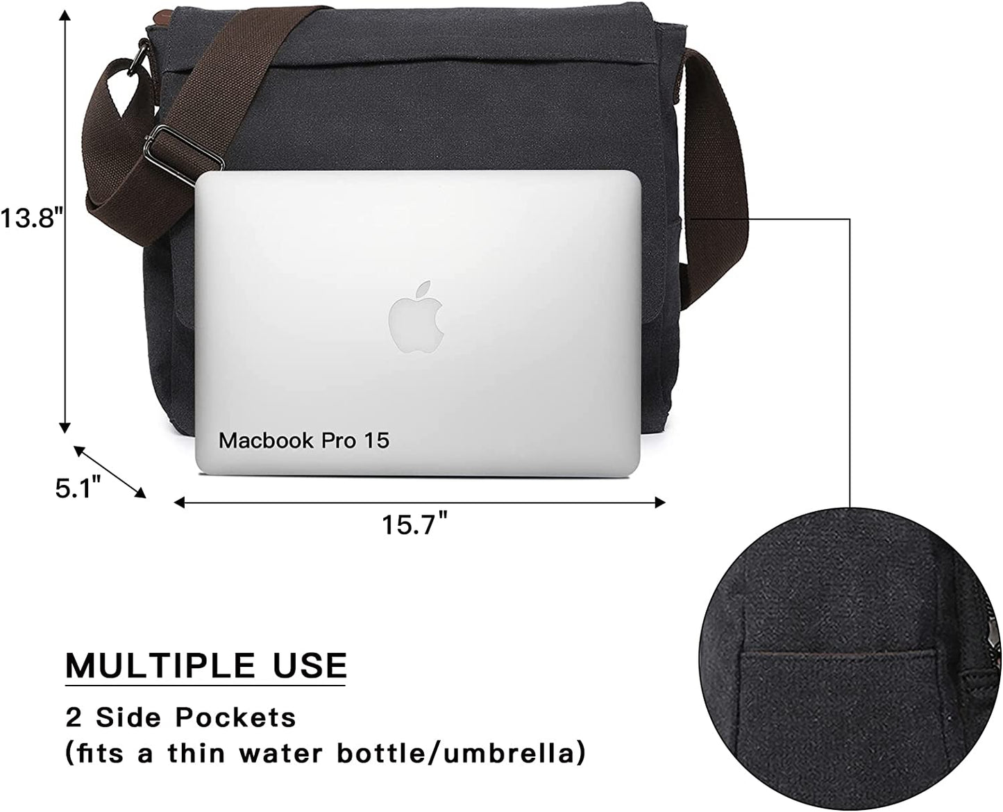 Large Vintage Canvas Messenger Shoulder Bag Crossbody Bookbag Business Bag for 15inch Laptop