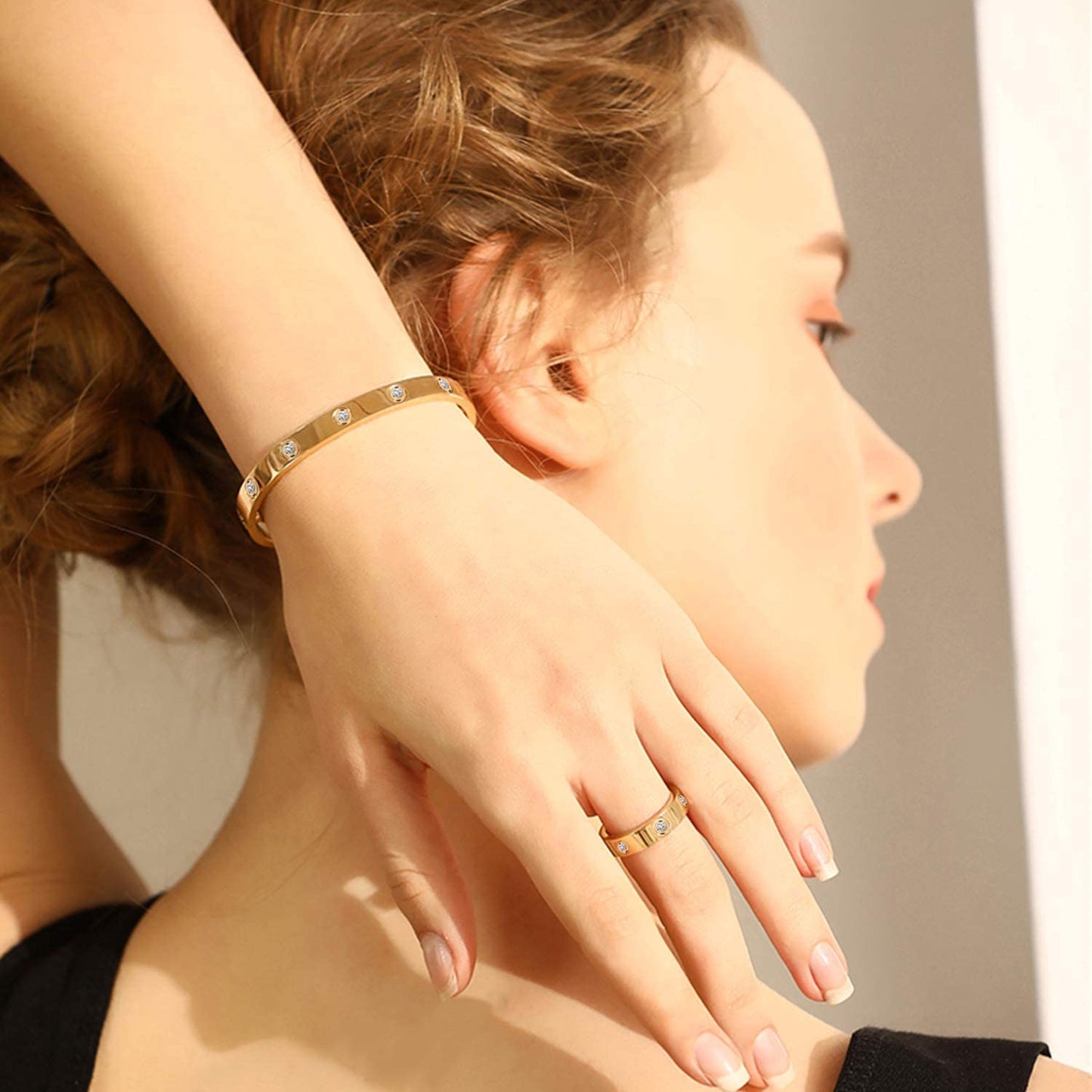 Fashion Classic 18K Gold Plated Titanium Steel Women Stacking Ring Best Gifts Couples Valentine's Day