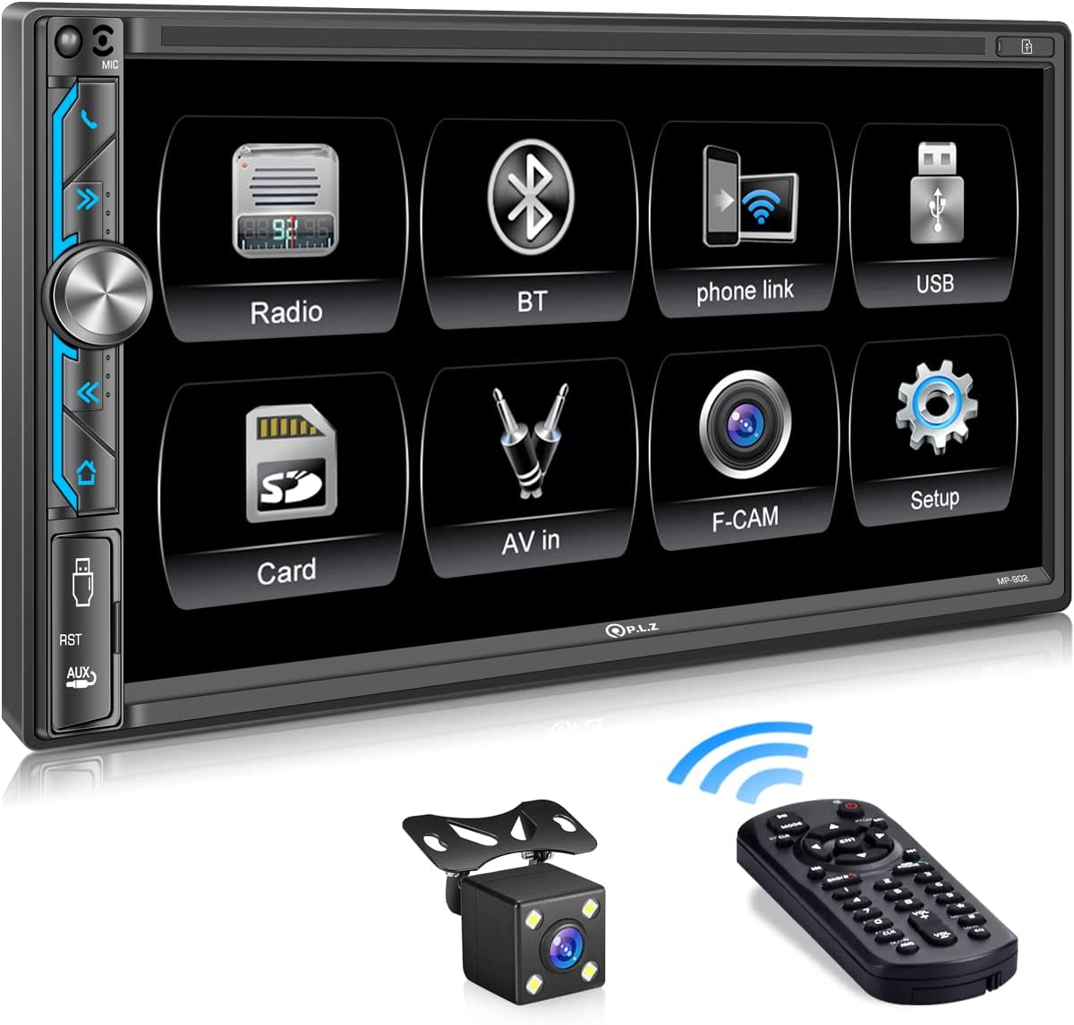 Double Din Car Stereo, 7 Inch Full HD Capacitive Touchscreen Car Radio Receiver with Mirror Link, Bluetooth 5.1, Backup Camera, Steering Wheel Control, Subw, FM/AM Car Radio, USB /TF/AUX