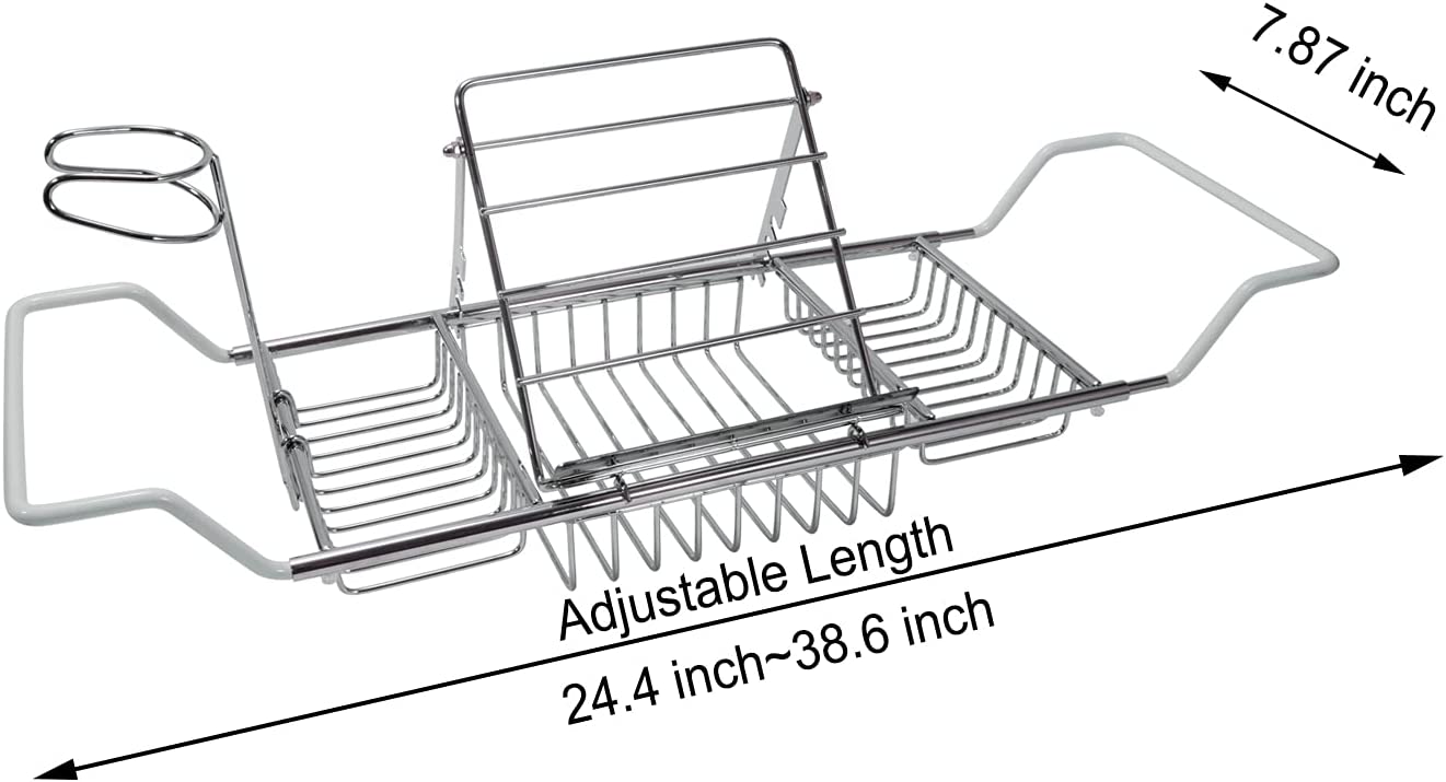 Insputer Stainless Steel Bathtub Caddy Tray, Expandable Bath Tub Tray Racks Shower Organizer for Luxury Bathroom with iPad Book Holder&Removable Wine Glass Holder Bath Accessories