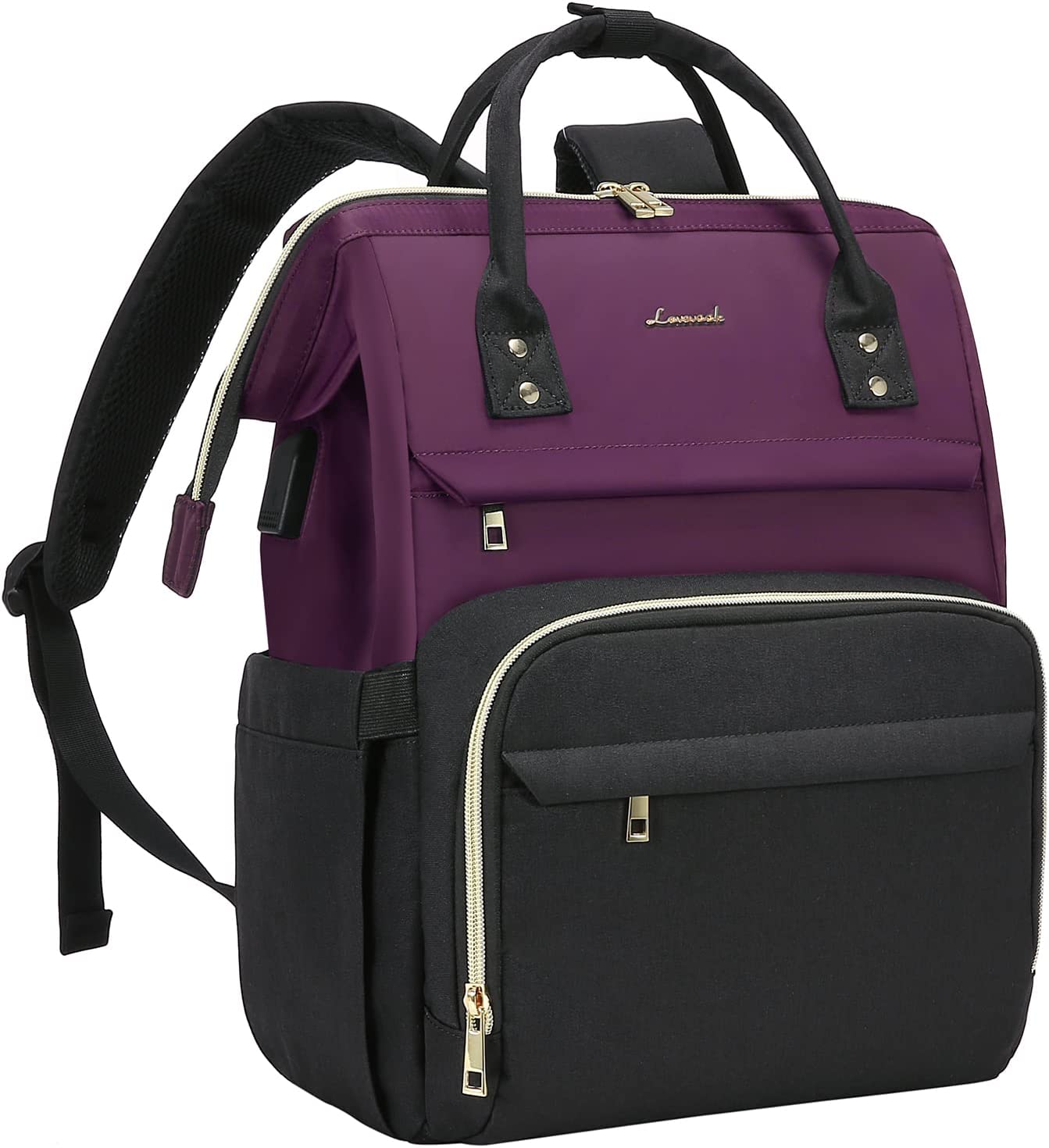 Laptop Backpack Purse for Woman, 17 Inch Computer Business Backpacks Stylish School Bookbag, Teacher Doctor Nurse Bags for Work, Casual Daypack Backpack with USB Port,Grey-Black