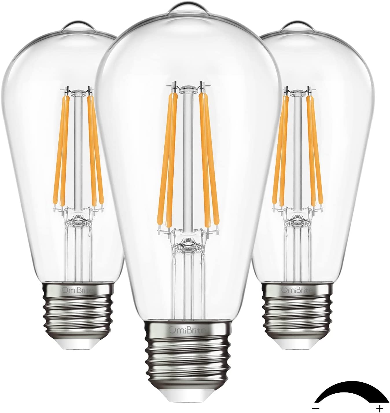 OmiBrite Edison Led Light Bulbs, Vintage Bright Light Bulbs 60 Watt Equivalent, Non-dimmable Incandescent Daylight Bulbs, Bright Daylight 5000K, CRI 90 Eye Protection, E26/E27 Base, ST64 (6 Pack)