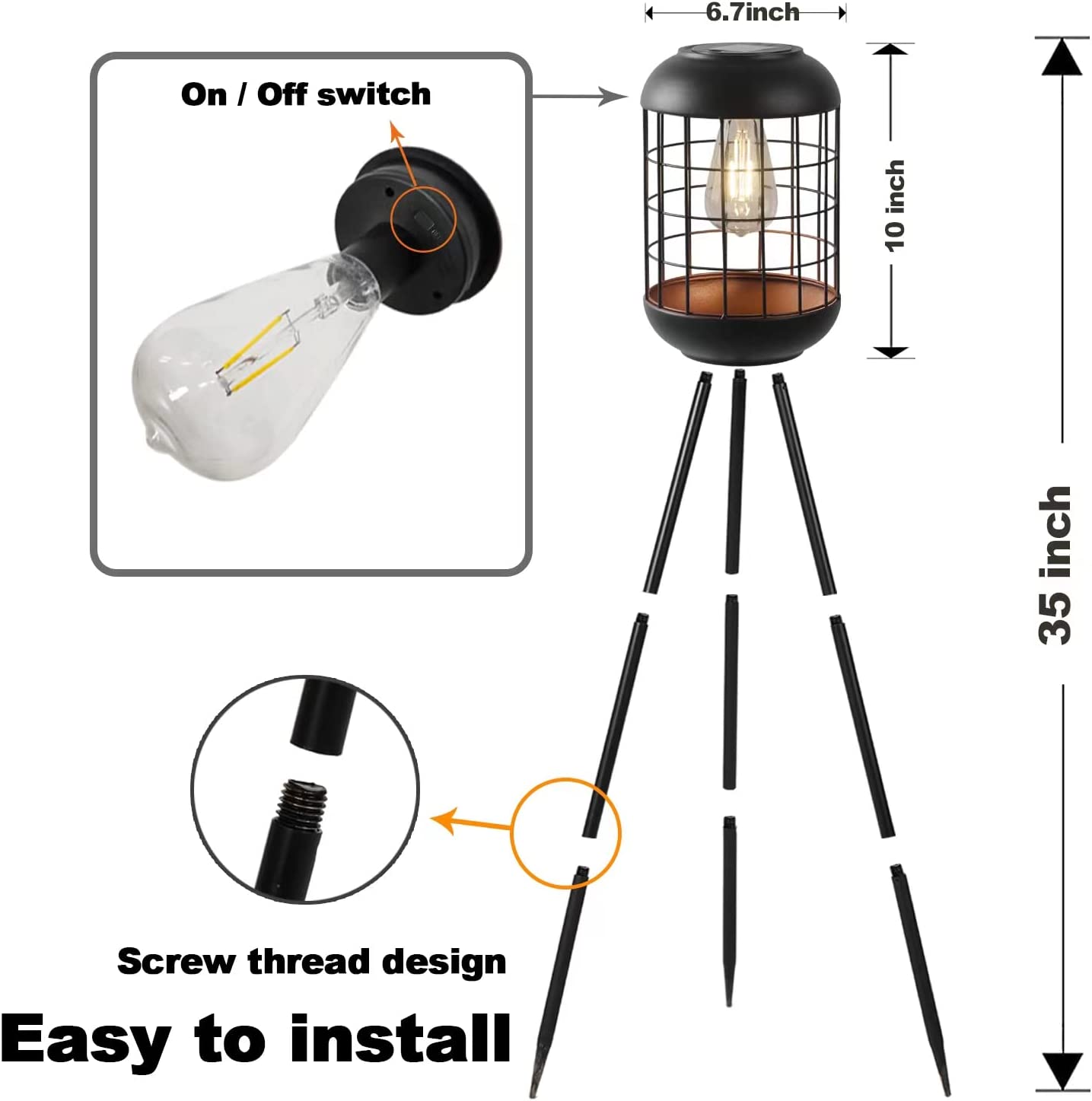 Solar Floor Lamp Outdoor Lights, Metal Solar Lamp Waterproof Large Lantern Outdoor Decoratiions for Patio Deck Lawn Yard Garden Pathway (Black)