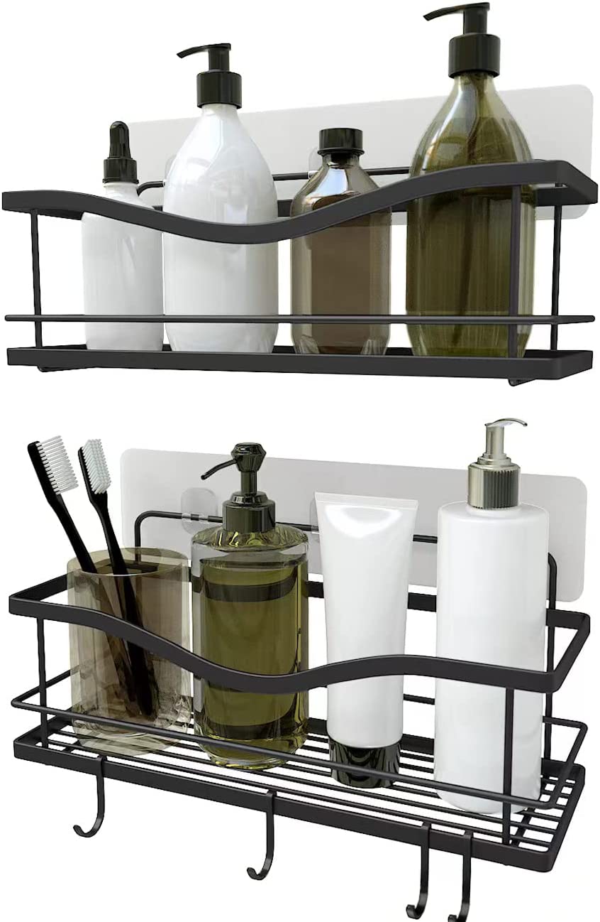 Shower Caddy Bathroom Shelf, No Drilling Traceless Adhesive Bathroom Storage Organizer, SUS304 Rustproof Food Storage Basket, 2-in-1 Kitchen Spice Racks-2 Pack (Polished Silver)…