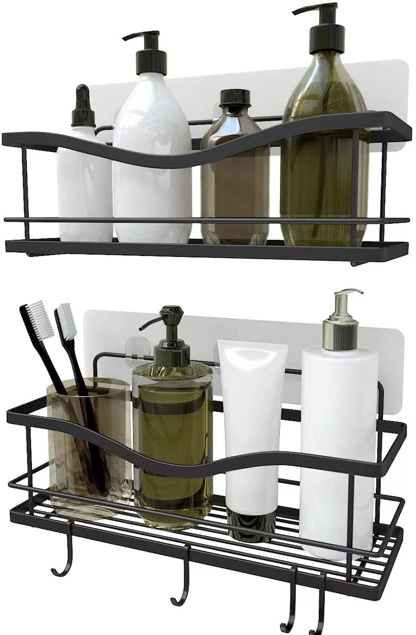 Shower Caddy Bathroom Shelf, No Drilling Traceless Adhesive Bathroom Storage Organizer, SUS304 Rustproof Food Storage Basket, 2-in-1 Kitchen Spice Racks-2 Pack (Polished Silver)…