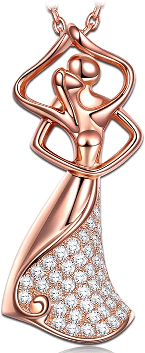 925 Sterling Silver Necklaces Waltz of Love Cubic Zirconia Rose Gold Plated Necklace for Women Jewelry Gifts for Her with Gifts Box