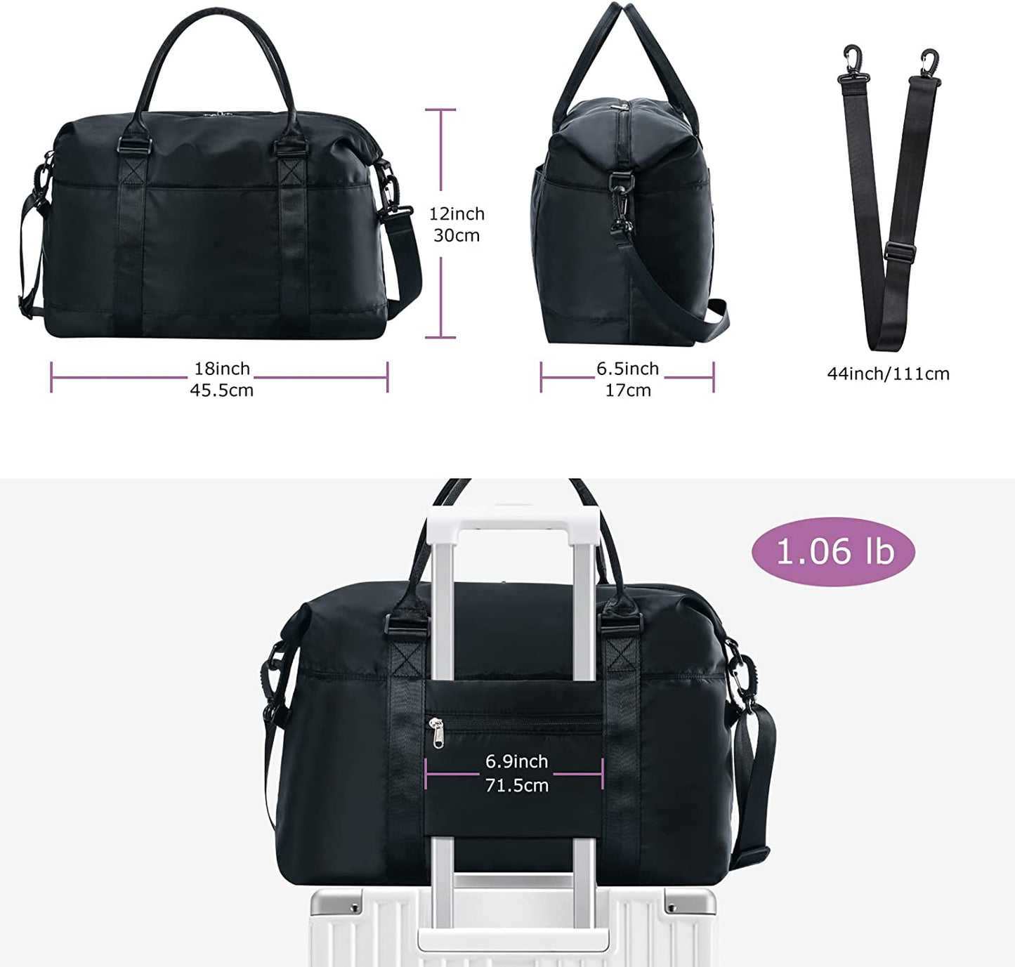 Women Travel Bags Carry On Weekender Bag,Gym Duffle Bag with Yoga Mat Buckle Black