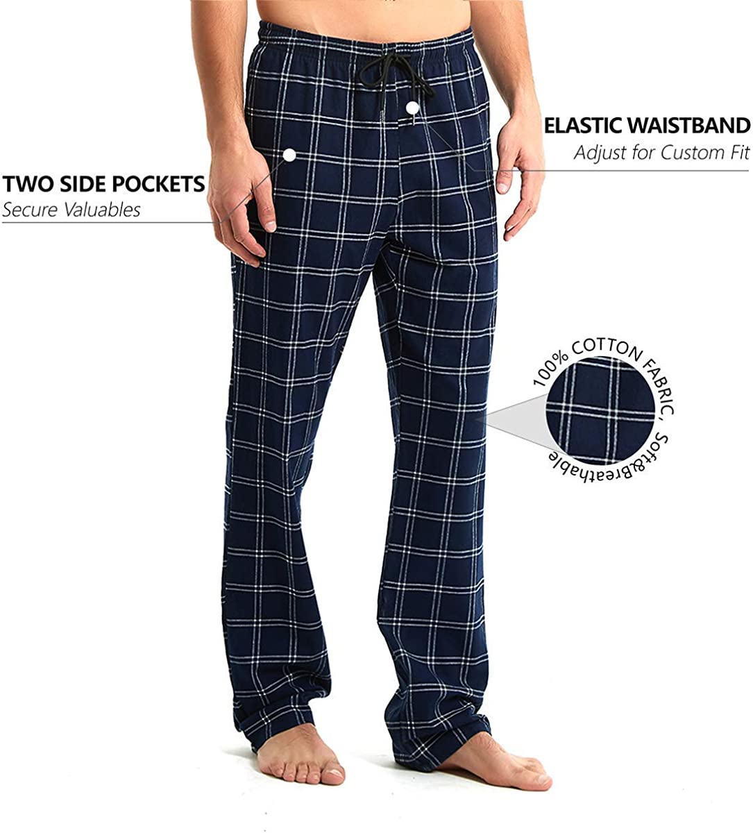 Mens Tall Pajama Pants 34/36/38 Long Inseam Plaid Lounge Pants Sleepwear Pajama Bottoms 100% Cotton