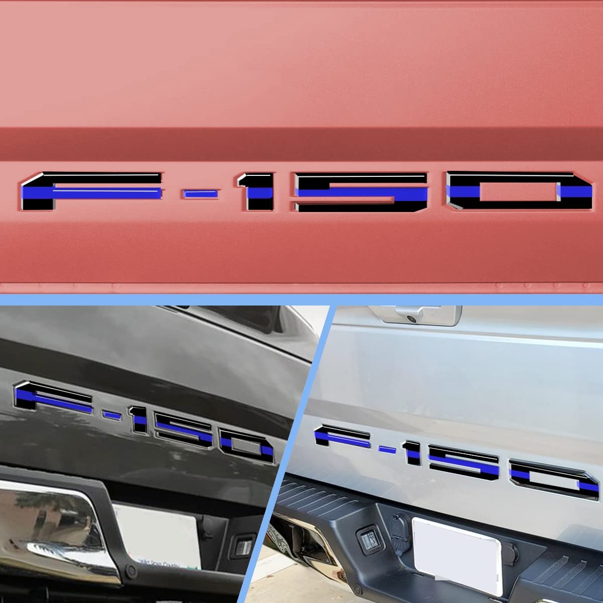 Insert Letters Compatible for F15o 2021 2022 3M Adhesive & 3D Raised Tailgate Decal Letters(Blue Black)