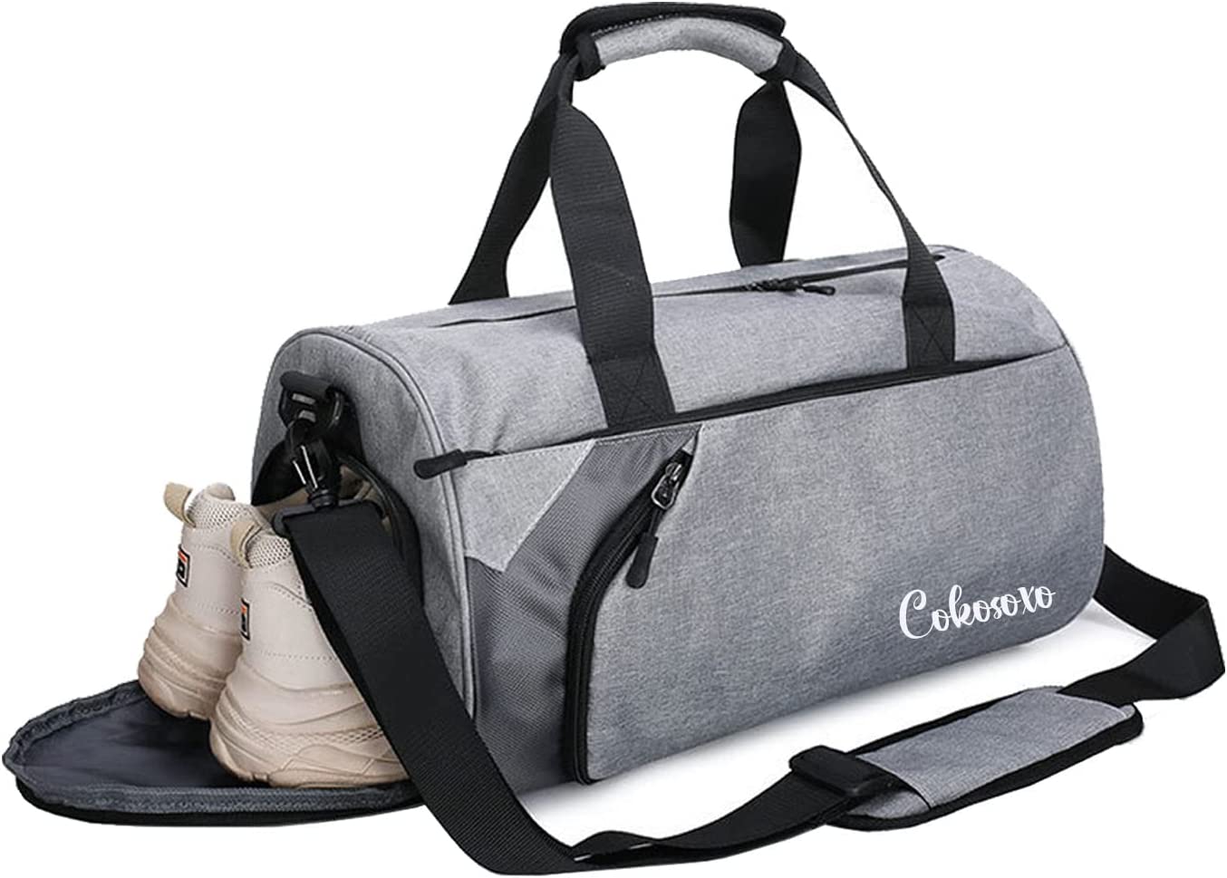 Sports Gym Bag for Men Women Weekender Carry On Workout Duffel Bag with Wet Pocket & Shoes Compartment, Waterproof Travel Tote Overnight Shoulder Bag for Training Swim Yoga (Black)