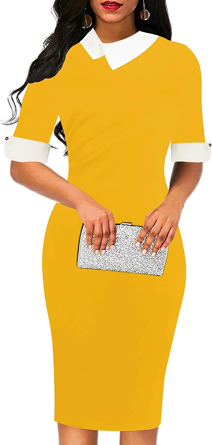 Women's Retro Bodycon Knee-Length Formal Office Dresses Work Pencil Dress OX276