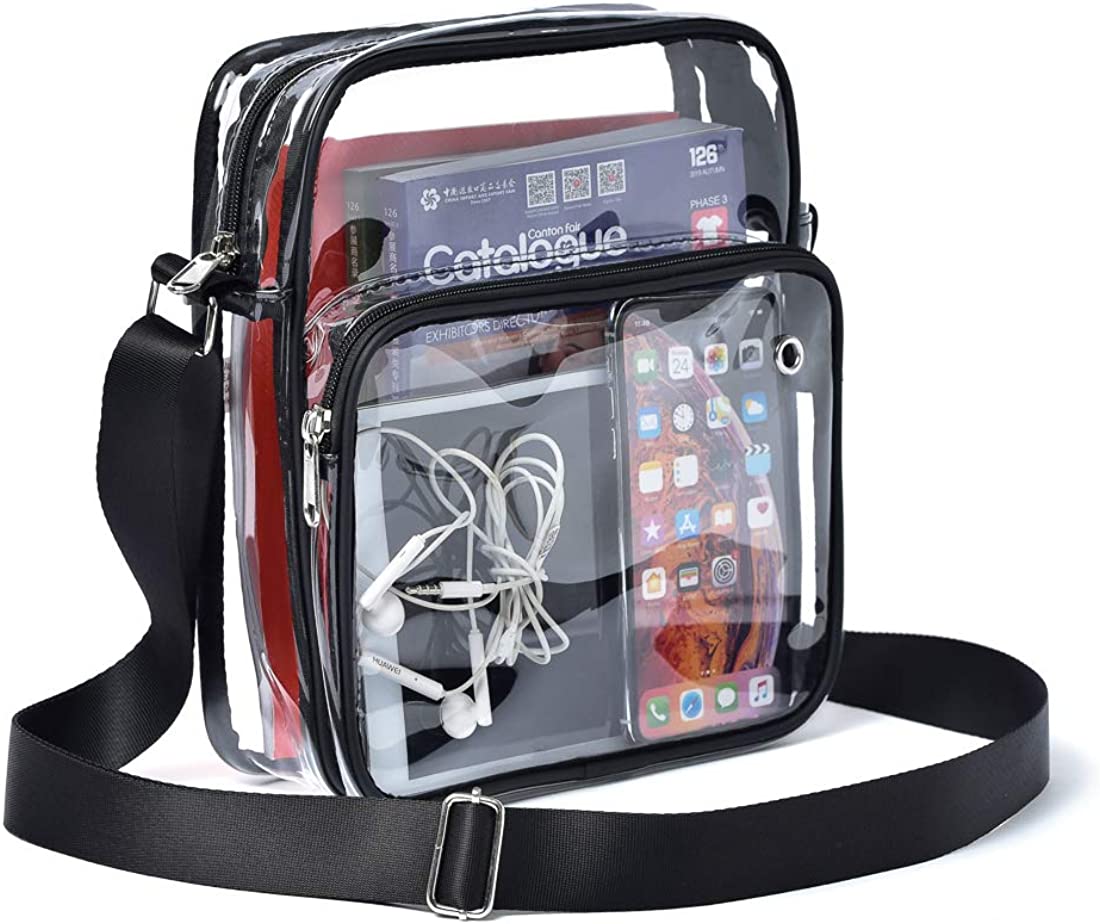 Clear Crossbody Messenger Shoulder Bag Stadium Approved Transparent Purse Suitable for Work Concert Sports