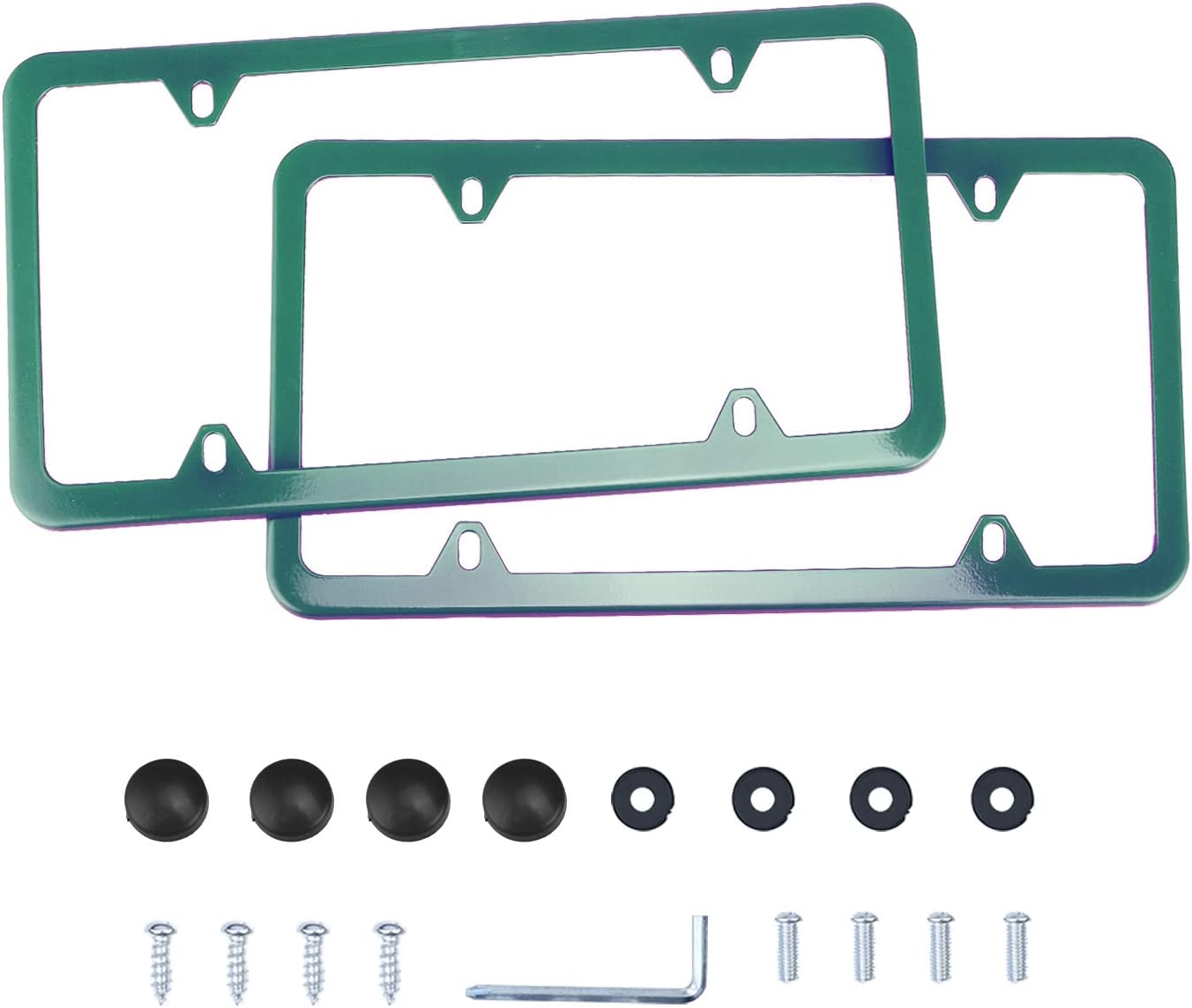 4 Holes Stainless Steel License Plate Frames, 2 PCS Car Licence Plate Covers, Automotive Exterior Accessories Slim Design with Bolts Washer Caps for US Vehicles, Red