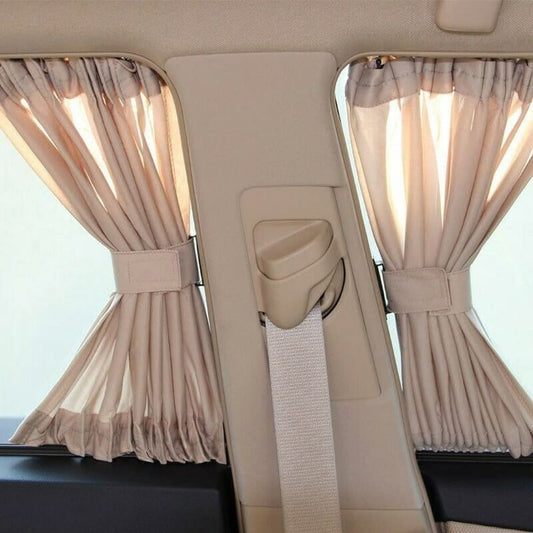 2pc Universal Beige VIP Car Van SUV Curtains Rail UVproof Sunshade Visor Privacy Protection