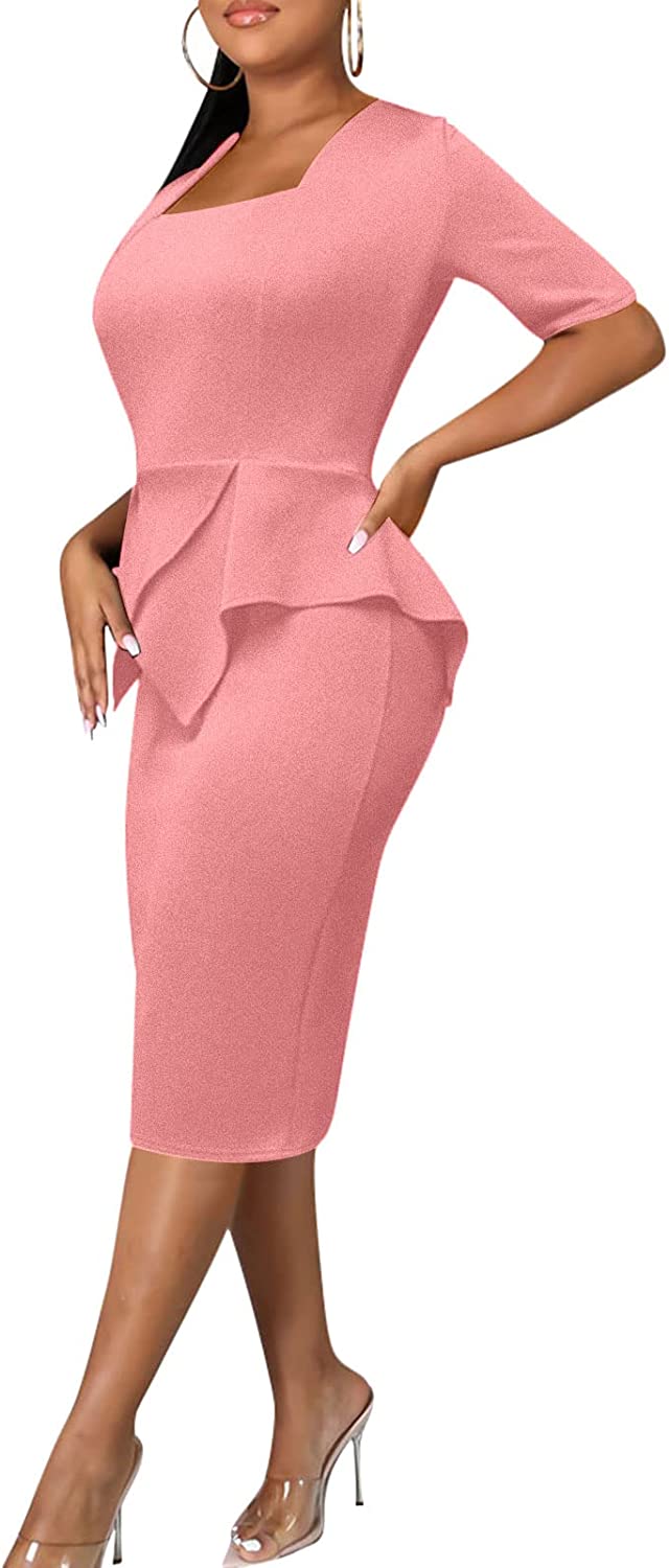 Women's Office Work Peplum Dress - Cocktail Party Ruffle Bodycon Pencil Sheath Dresses