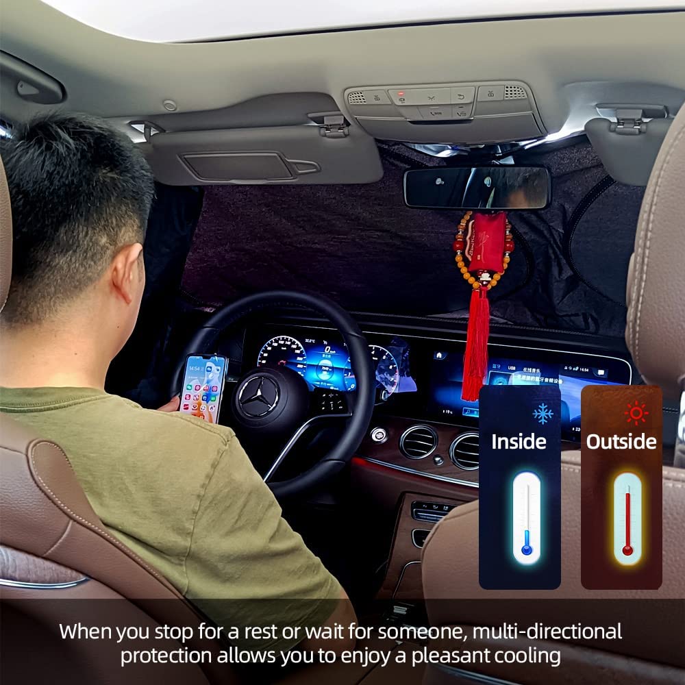 Windshield Sun Shade for Car Heat Shield Combination of The Front and Side Sunshades Durable 240T Sun Blocker for Car Protection Against UV Rays and Sun Heat