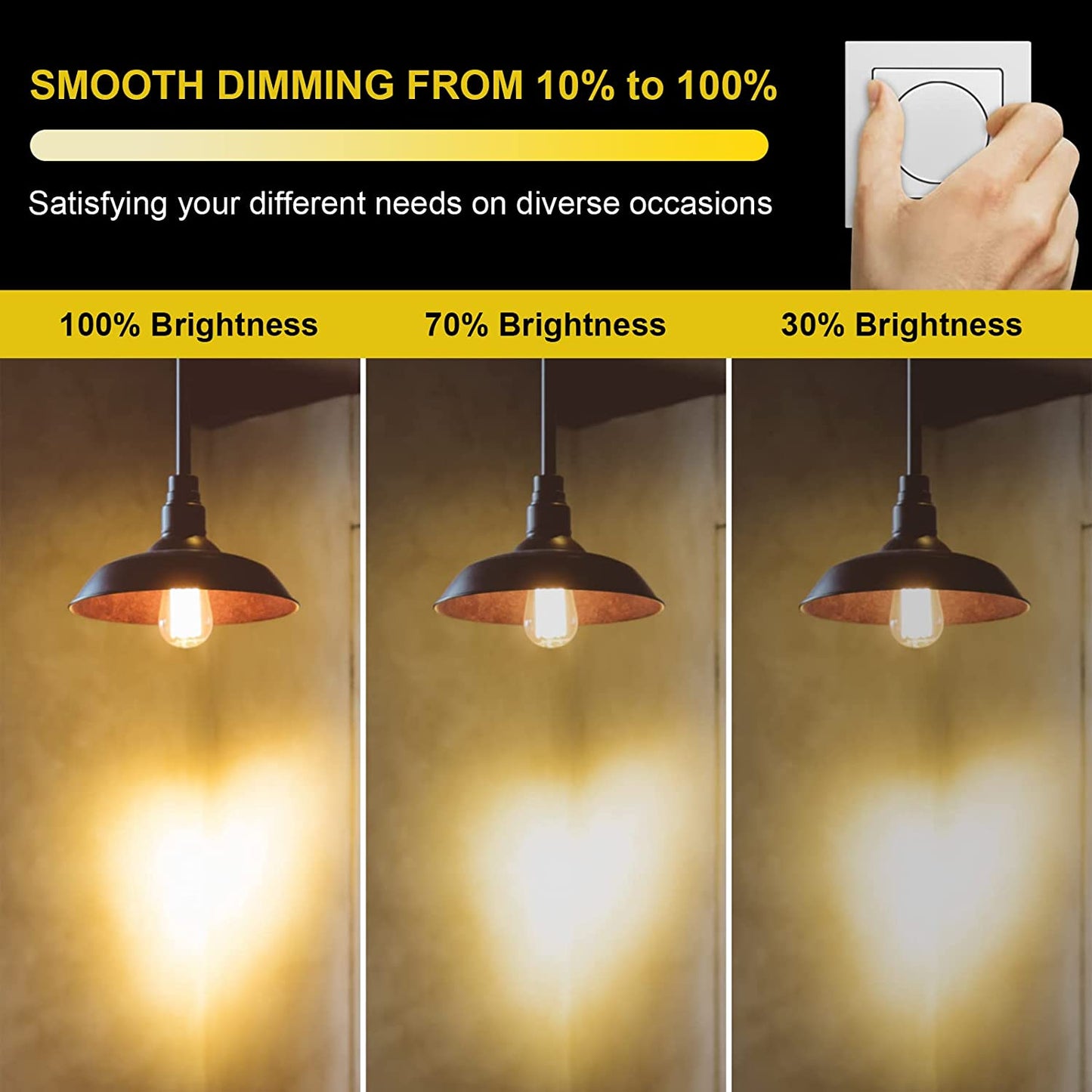 Ascher Dimmable LED Edison Bulbs 60 Watt Equivalent, Eye Protection Led Bulb with 95+ CRI, Warm White 2700K, ST58 Vintage LED Filament Bulbs, E26 Base, Pack of 6
