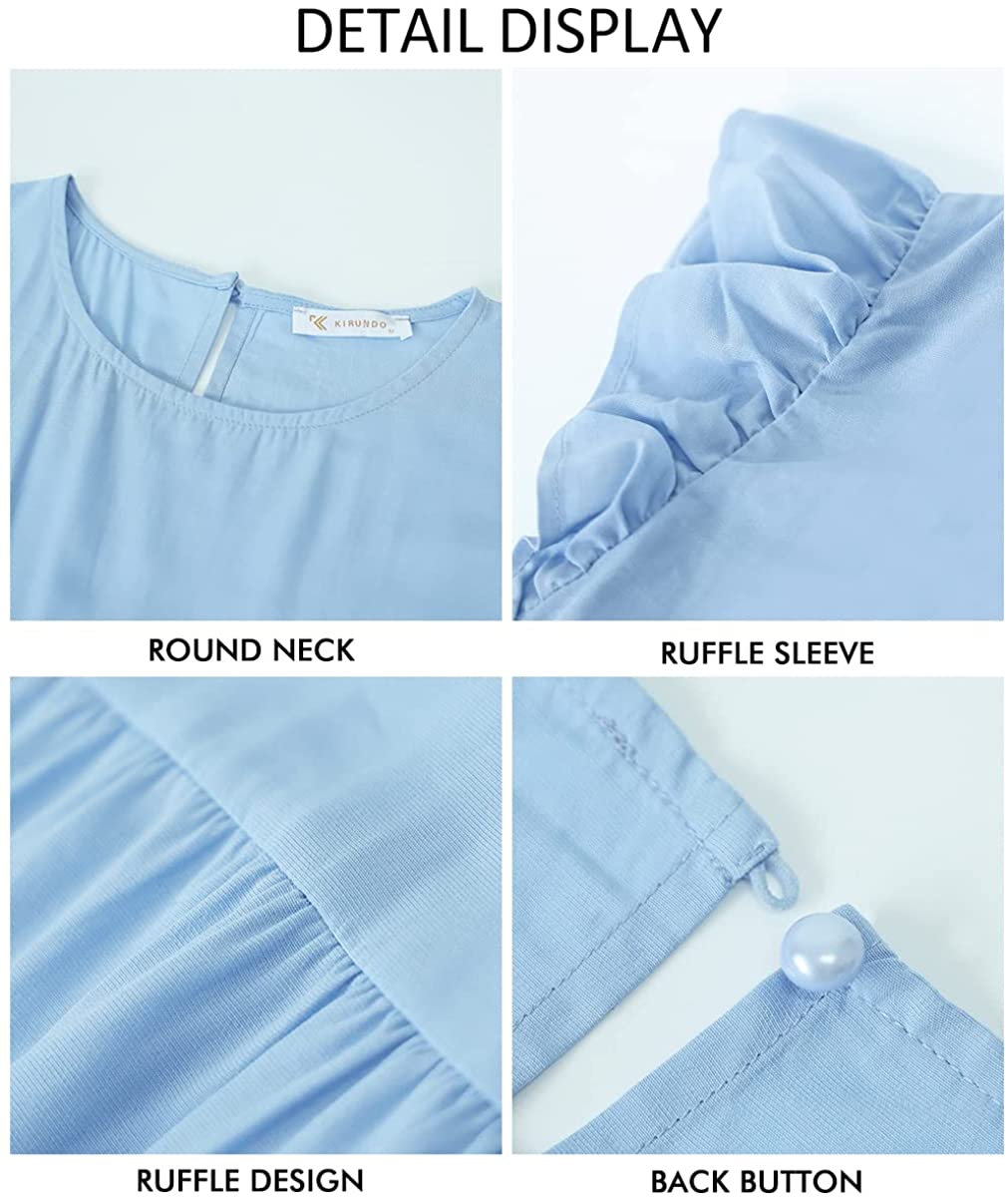 Women’s Summer Dress Sleeveless Ruffle Sleeve Round Neck Mini Dress Solid Color Loose Fit Short Flowy Pleated Dress