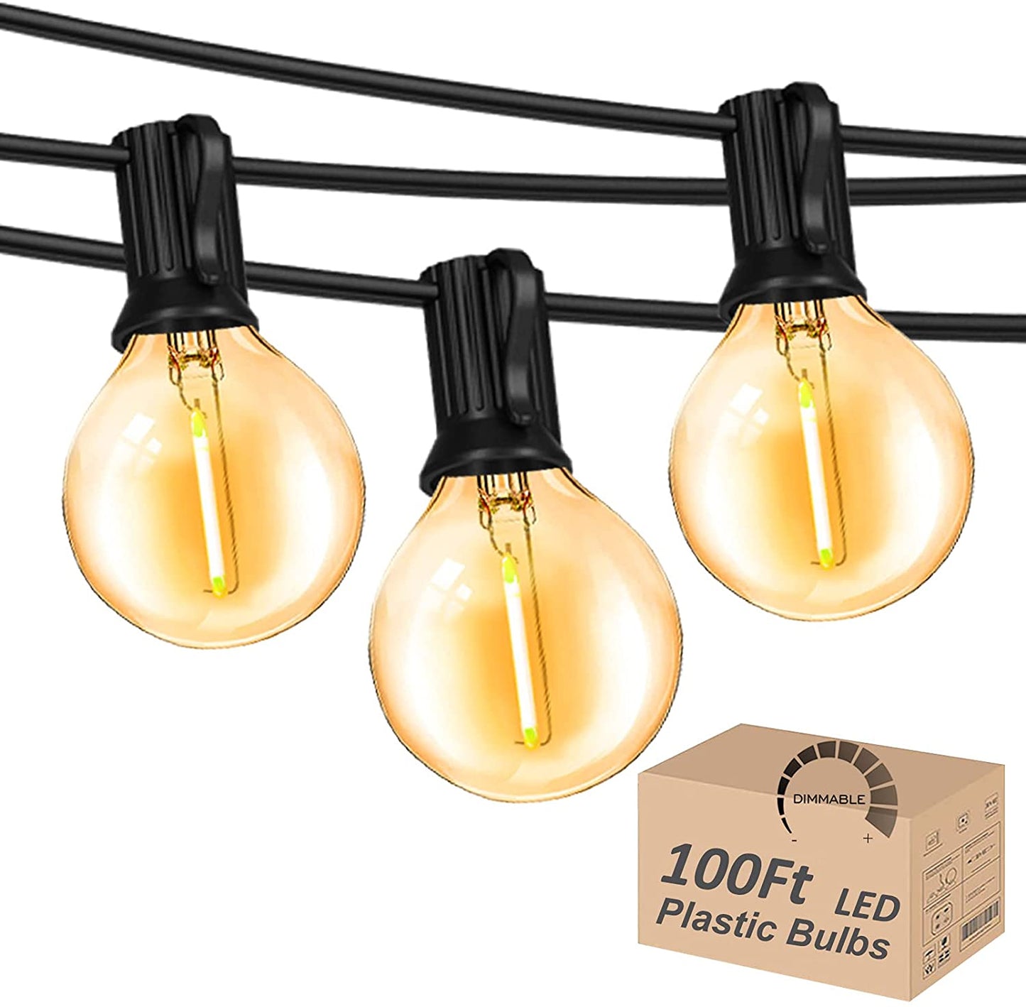 Outdoor String Lights 29ft G40 Patio Lights String with 16 Shatterproof Globe LED Bulb,Waterproof Connectable Hanging Lights for Porch Balcony Bistro,2700K Warm Glow Cafe Lights with E12 Socket