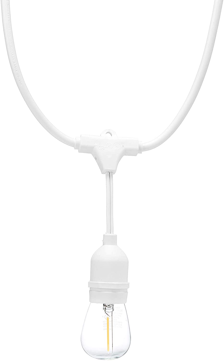 Basics 48-Foot LED Commercial Grade Outdoor String Lights with 16 Edison Style S14 LED Soft White Bulbs - White Cord