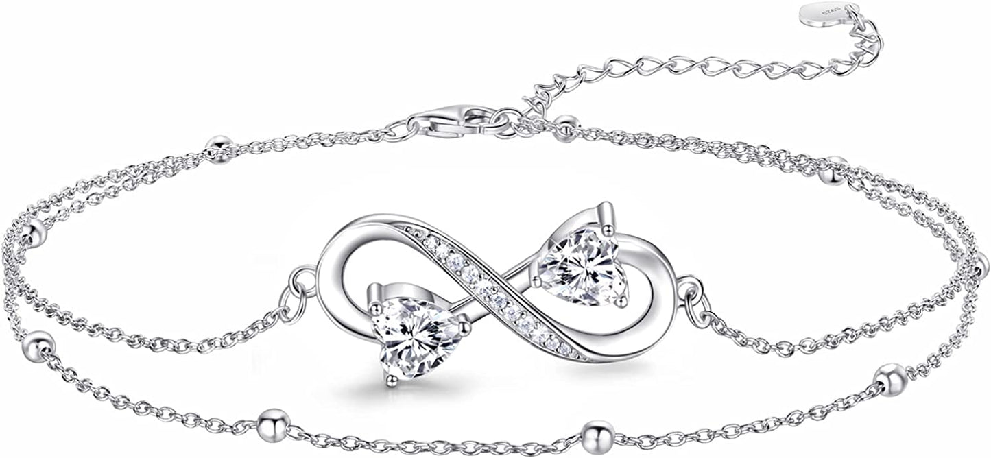 Anklet Bracelets For Women, 925 Sterling Silver Infinity Anklet For Women Girls Adjustable Beach Women's Anklets Jewelry Gifts for Women
