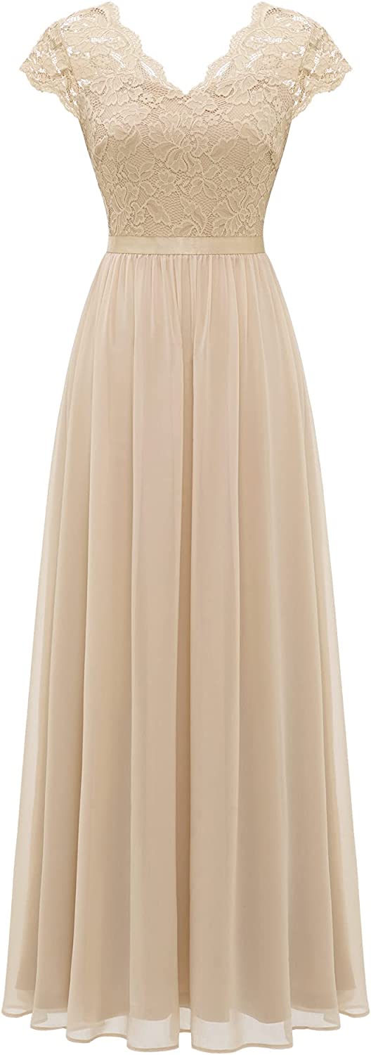 Women's Formal Floral Lace Maxi Dress Evening Party Elegant V-Neck Dresses for Wedding Guest