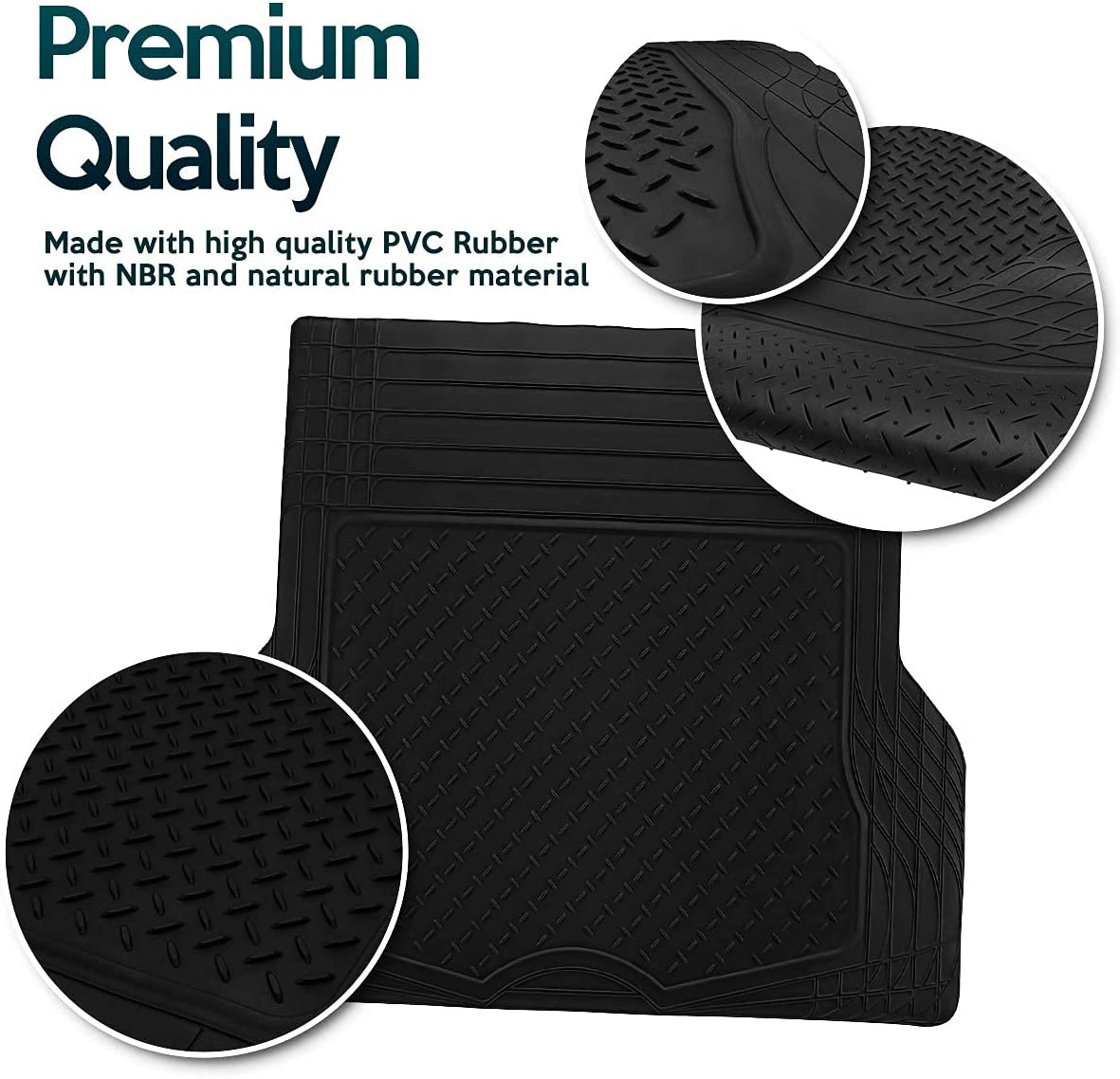 All Weather Rubber Semi Pattern Cargo Liner Trunk Floor Mat – Premium Quality Black Heavy Duty Cargo Trunk Floor Mat
