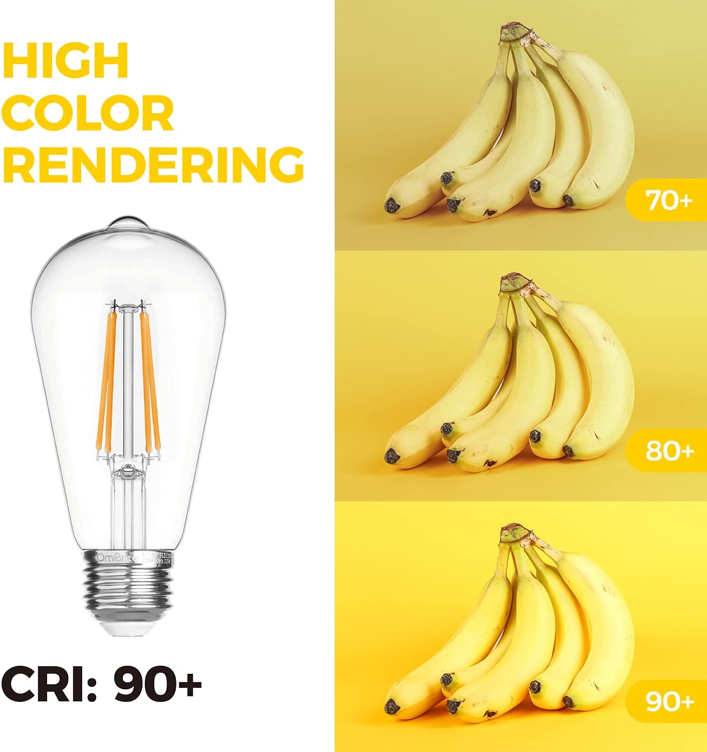 OLed Light Bulbs, Vintage Bright Light Bulbs 60 Watt Equivalent, Non-dimmable Incandescent Daylight Bulbs, Warm White 2700K, CRI 90 Eye Protection, E26/E27 Base, ST64 (6 Pack)