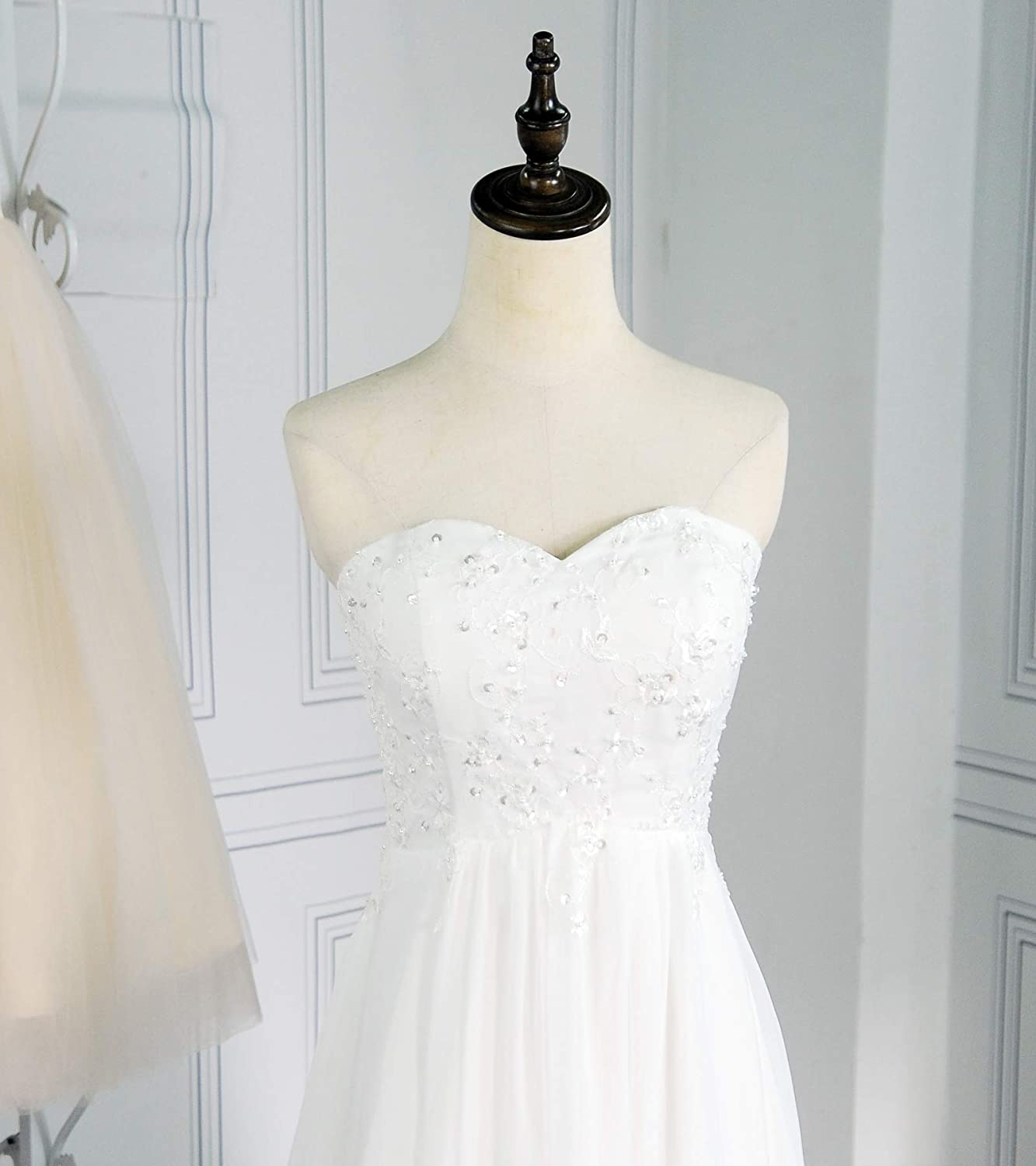 Beach Wedding Dress Plus Size for Woman Long Wedding Dresses Lace Chiffion for Bride Pearls Bride Gowns
