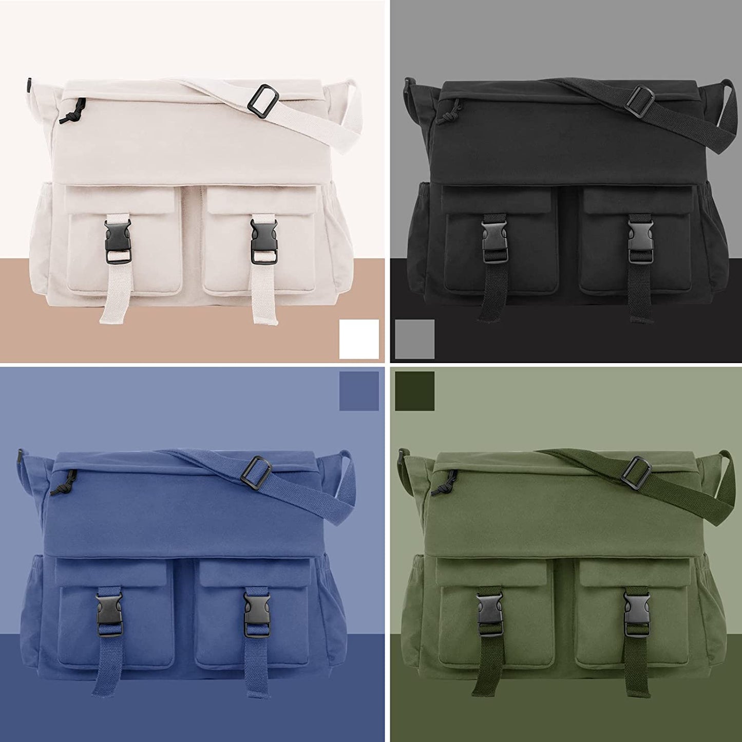 Lovvento Canvas Messenger Bag Crossbody Bag for School 15.6 Inch Laptop Bag Waterproof Shoulder Bag Lightweight