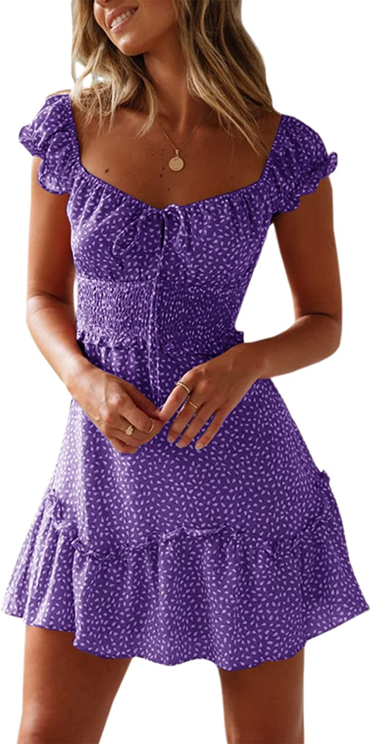Women's Summer Ruffle Sleeve Sweetheart Neckline Printing Dress Mini Dress