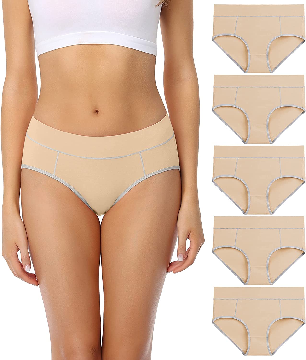 Women's Cotton Stretch Underwear Comfy Mid Waisted Briefs Ladies Breathable Panties Multipack