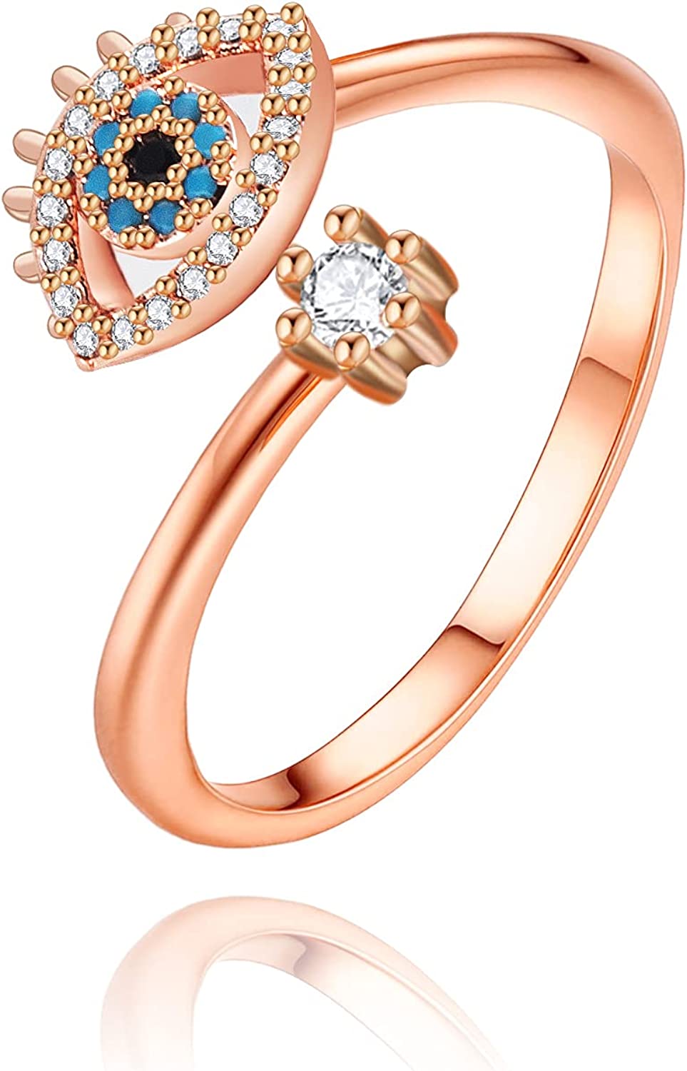 Gold Statement Rings for Women 14k Gold Plated Silver Rose Gold Evil Eye Chevron Pointed V Shaped Open Ring Marquise Cubic Zirconia Adjustable Rings for Teen Girls