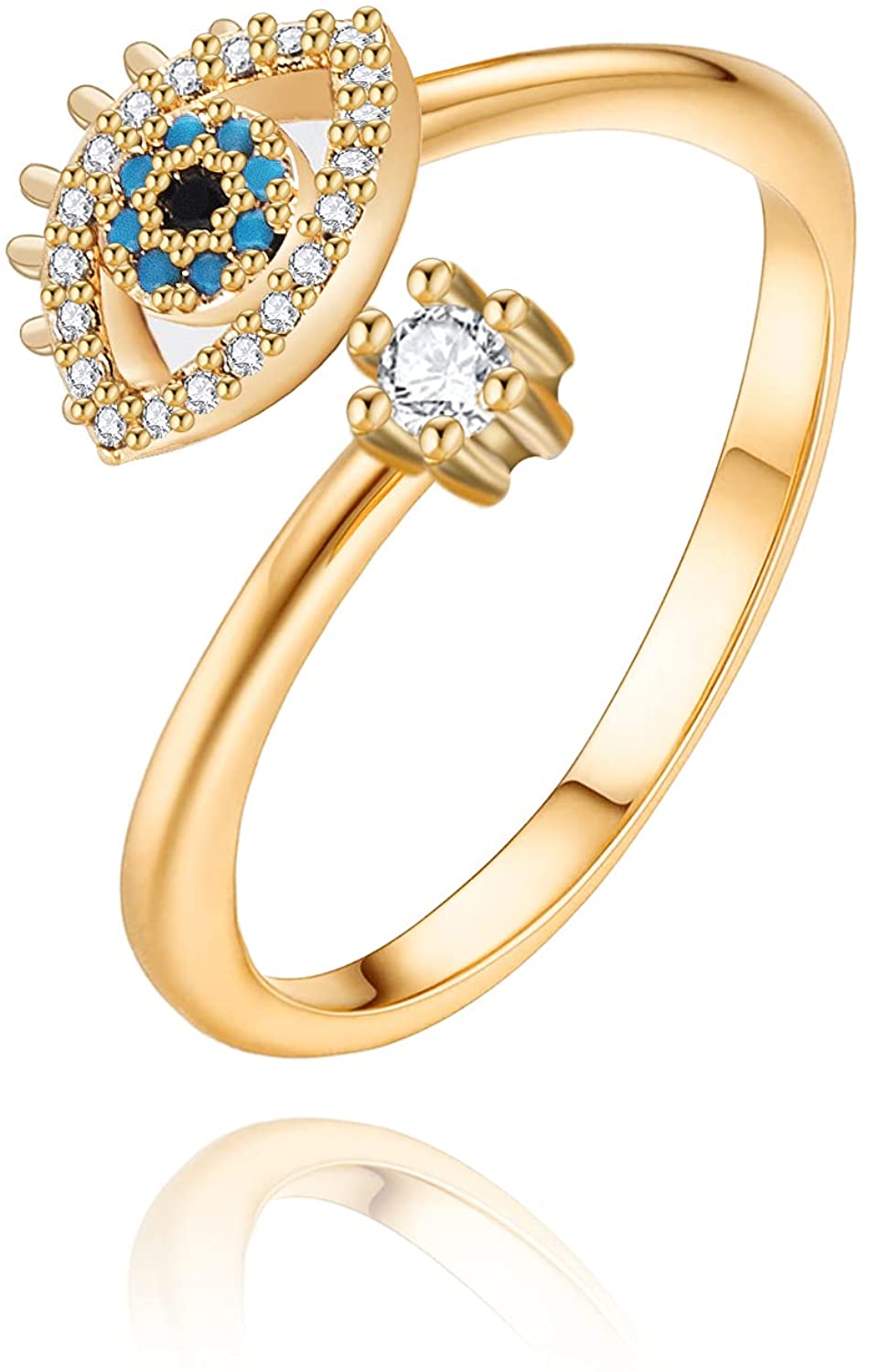 Gold Statement Rings for Women 14k Gold Plated Silver Rose Gold Evil Eye Chevron Pointed V Shaped Open Ring Marquise Cubic Zirconia Adjustable Rings for Teen Girls