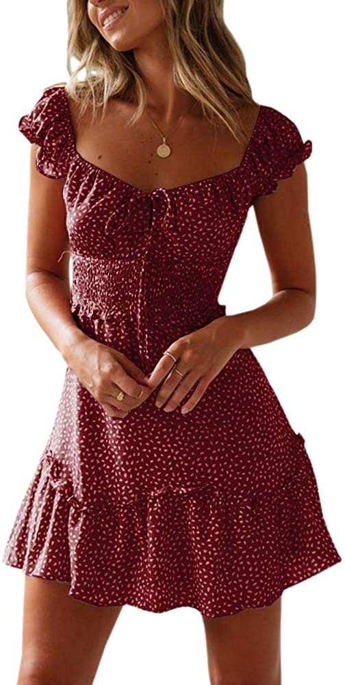 Women's Summer Ruffle Sleeve Sweetheart Neckline Printing Dress Mini Dress