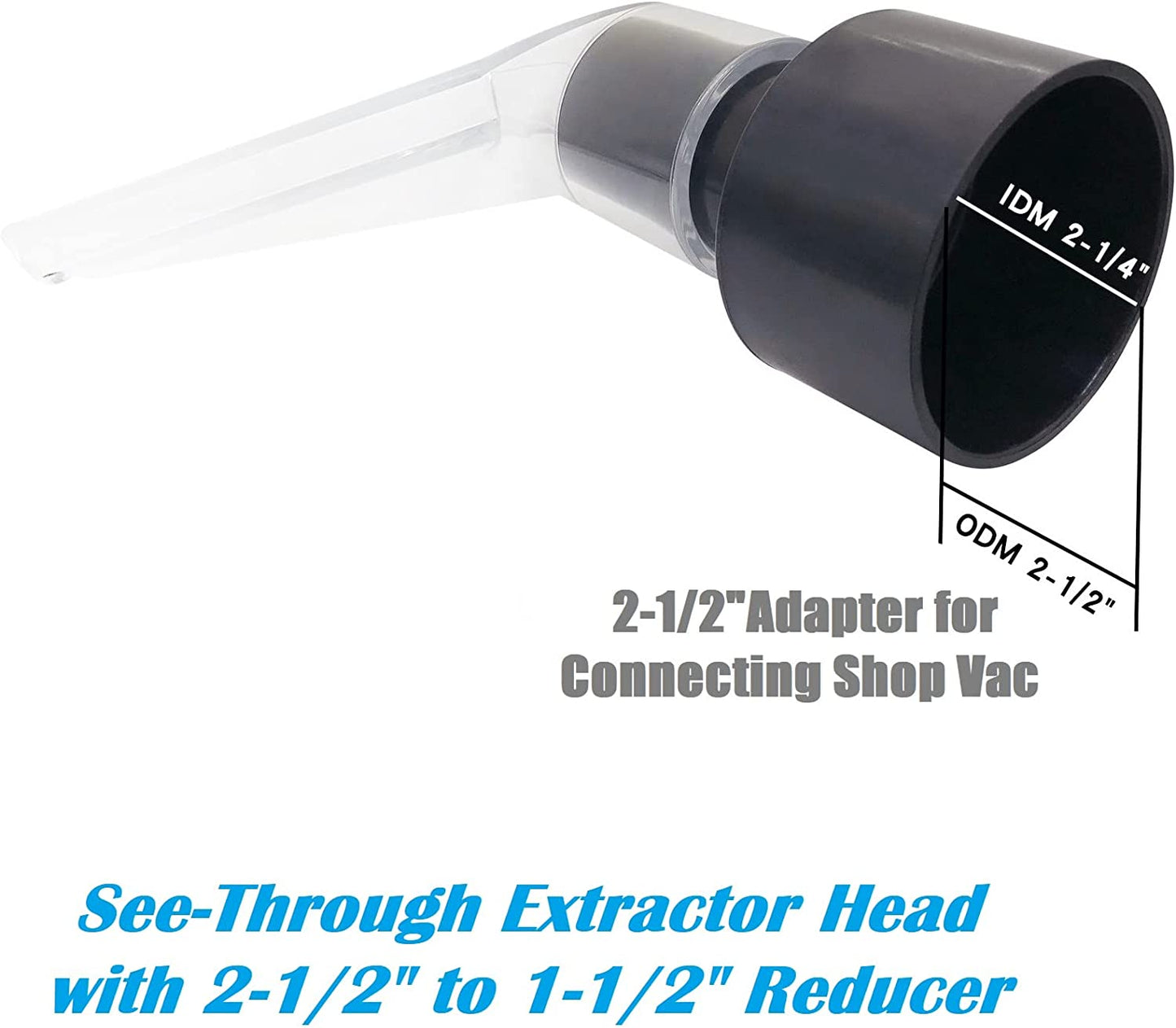 Happy Tree See-Through Wand Clear Head Large with 2-1/2" to 1-1/2" Reducer for Upholstery/Carpet Cleaning, Turn Wet-Dry Vac into an Extractor, Detailing Hand Tool for Portable Extractor & Truck Mount