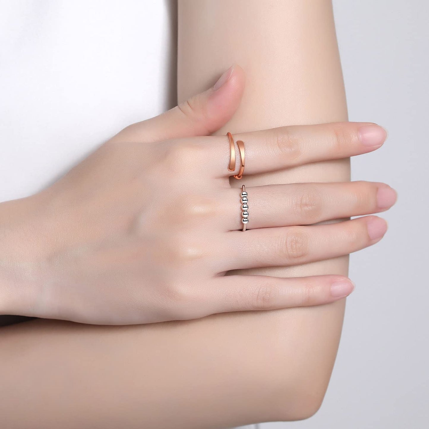925 Sterling Silver Anti Anxiety Ring for Women Men Anxiety Relief Ring with Beads Spinning Rings for Anxiety Fidget Spinner Anxiety Ring Adjustable Minimalist Rings