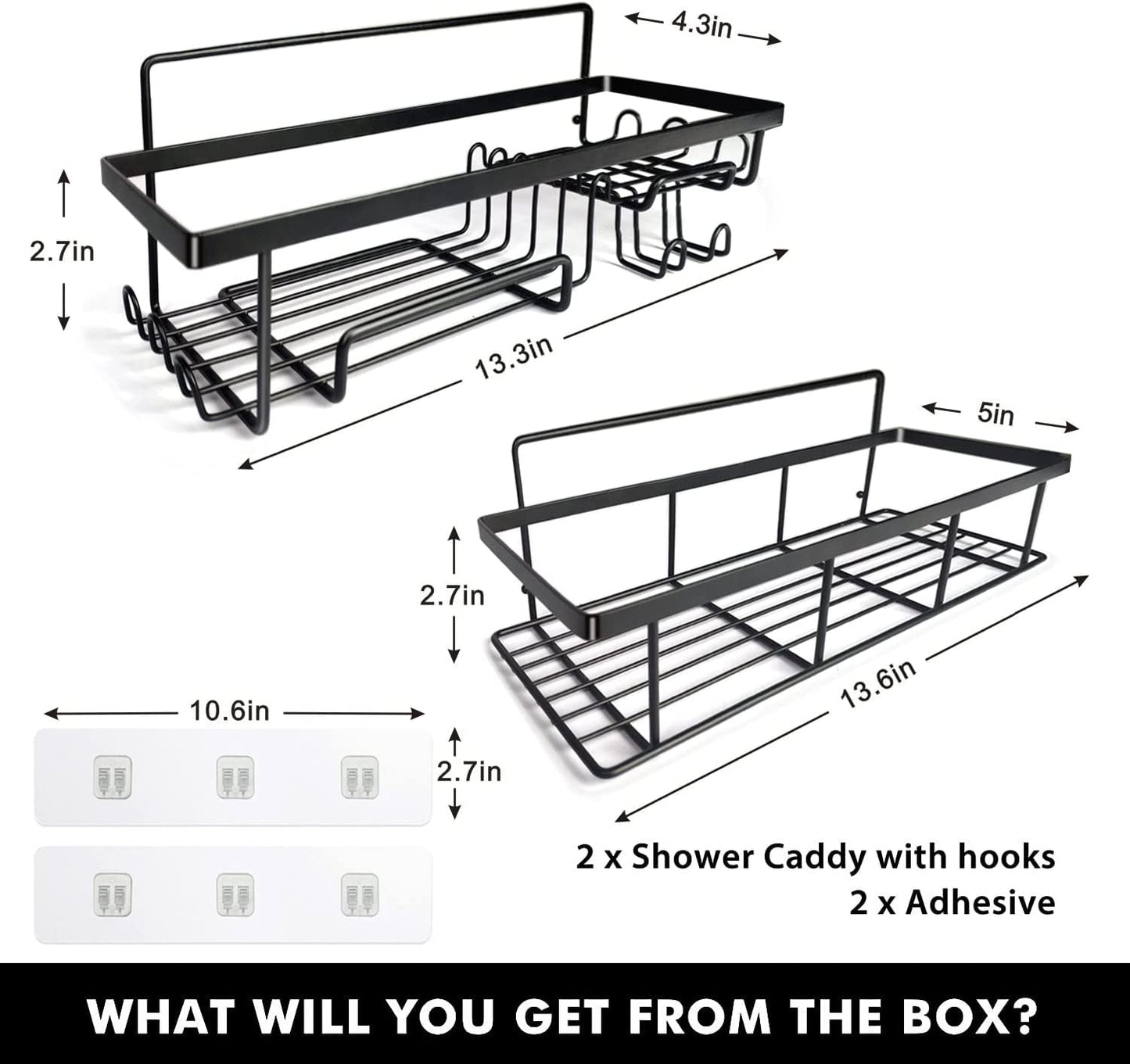 Shower Caddy storage shelf,shower organizer,Adhesive Non-porous Wall Sticker Shower shelves,bathroom organizer,shower storage-2 Pack (Matte Black)