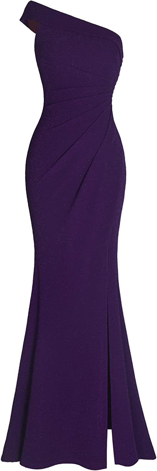 Women's Ruched One Shoulder Side Split Evening Party Dress