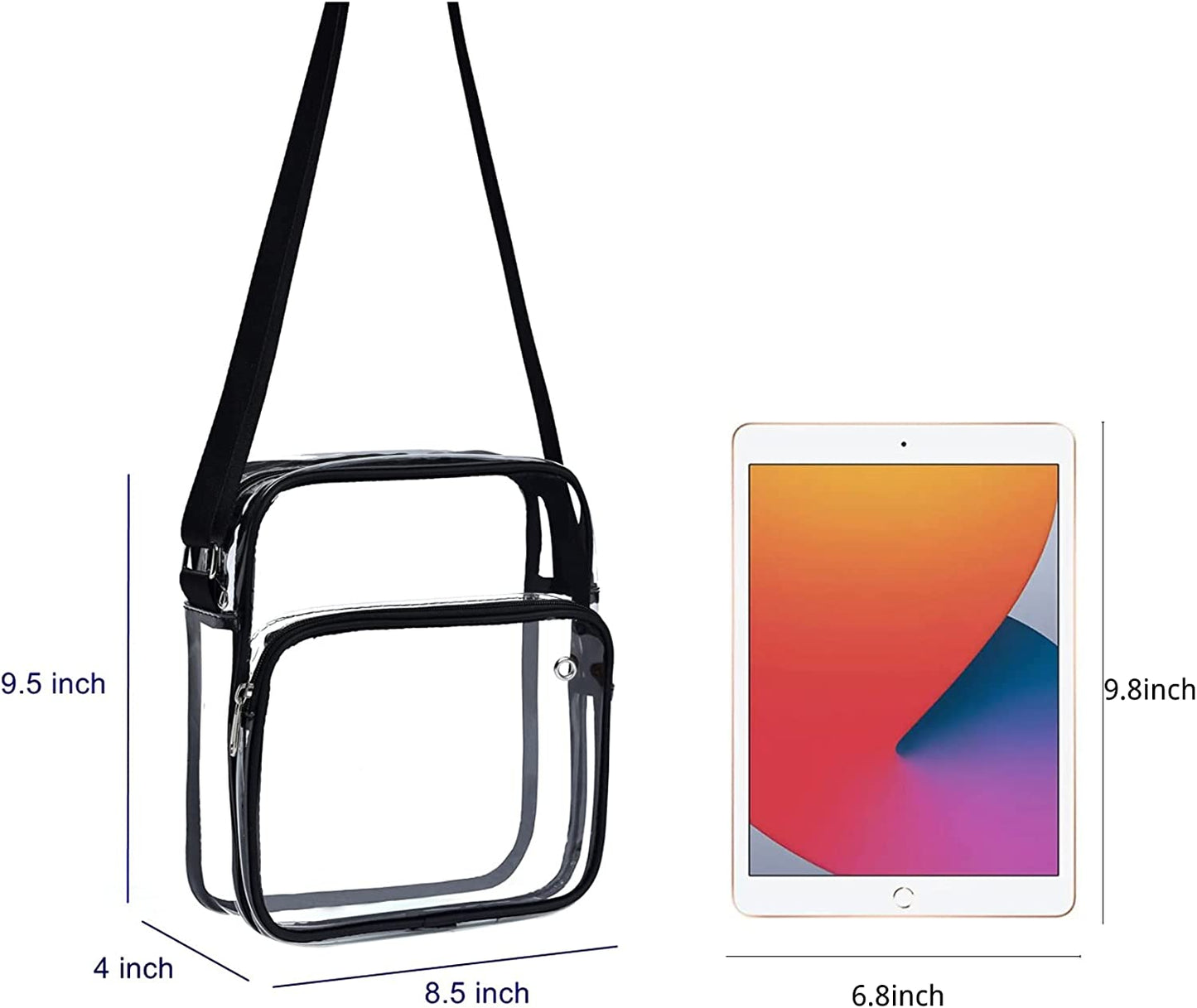 Clear Crossbody Messenger Shoulder Bag Stadium Approved Transparent Purse Suitable for Work Concert Sports